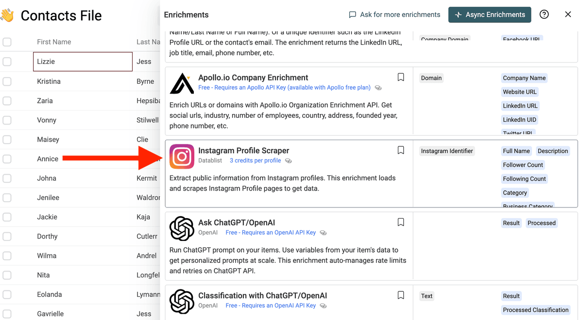 Select Instagram Profile Scraper on the enrichment store