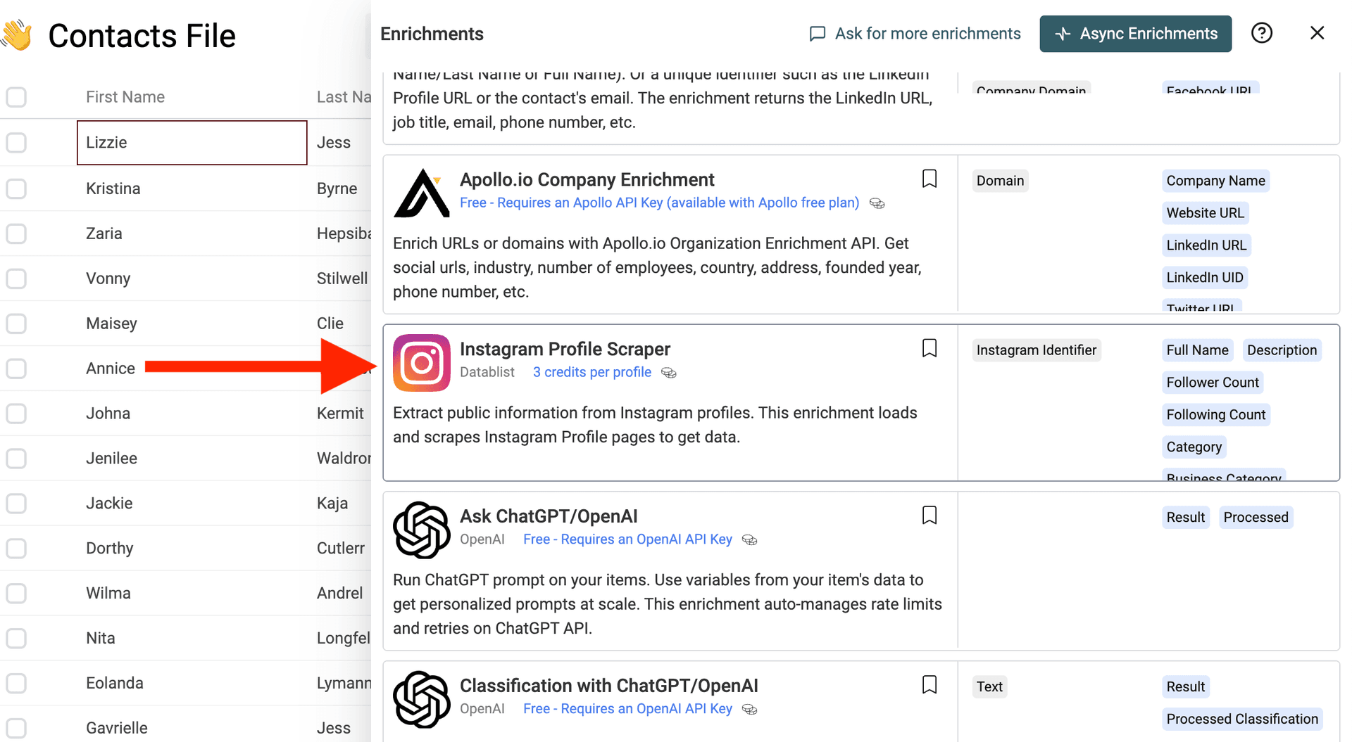 Select Instagram Profile Scraper on the enrichment store
