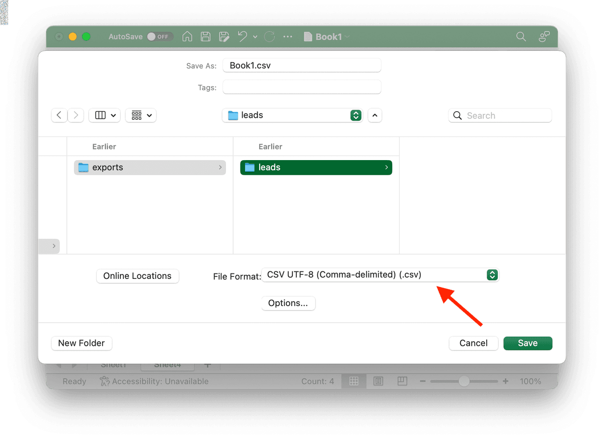 Save As with CSV format