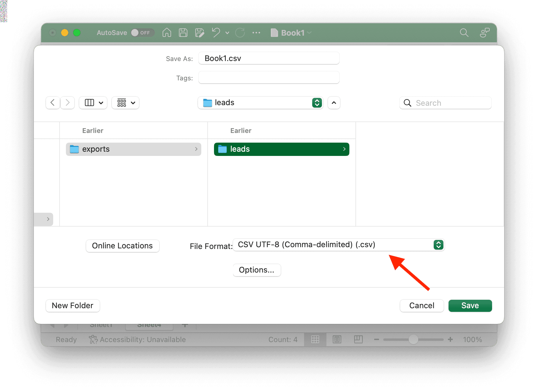 Save As with CSV format