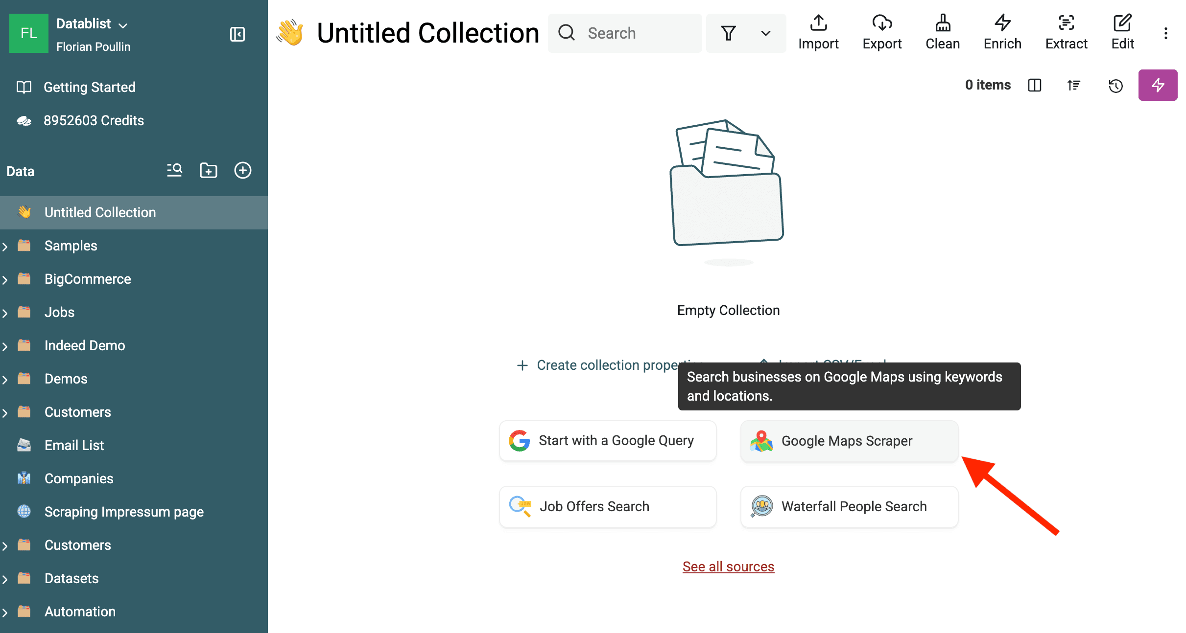 Select Google Maps Source in Datablist