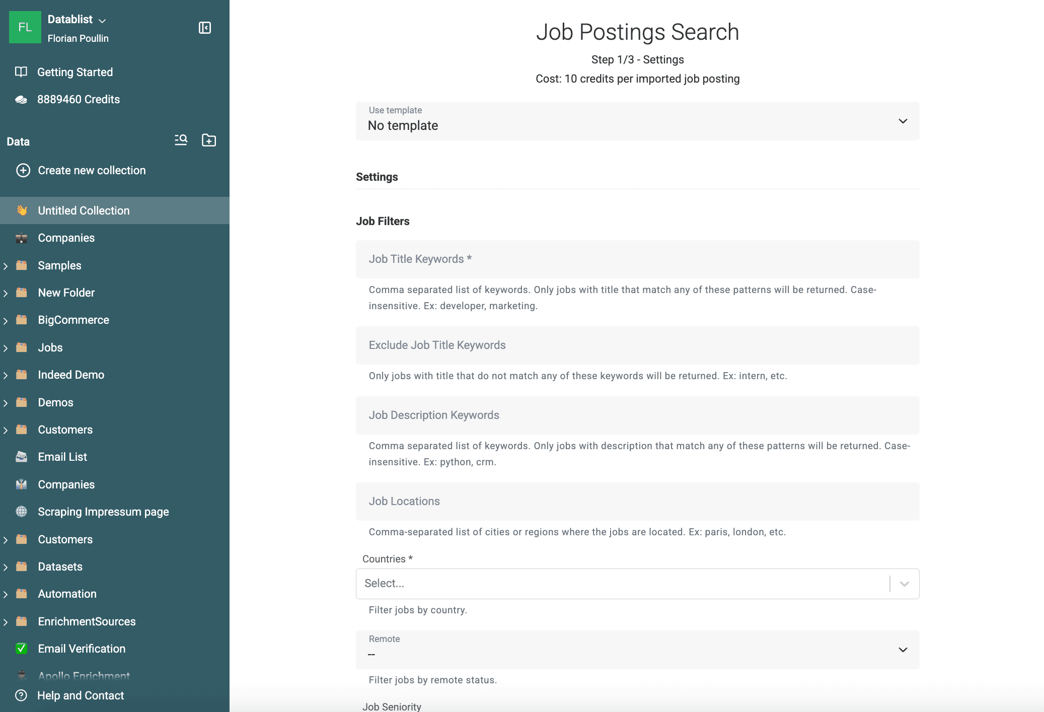 Job Posting Search configuration