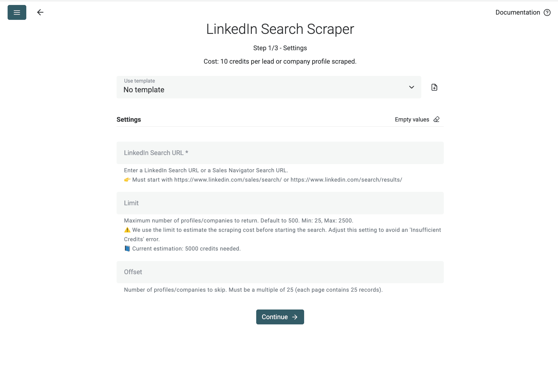Configure the LinkedIn Search Scraper