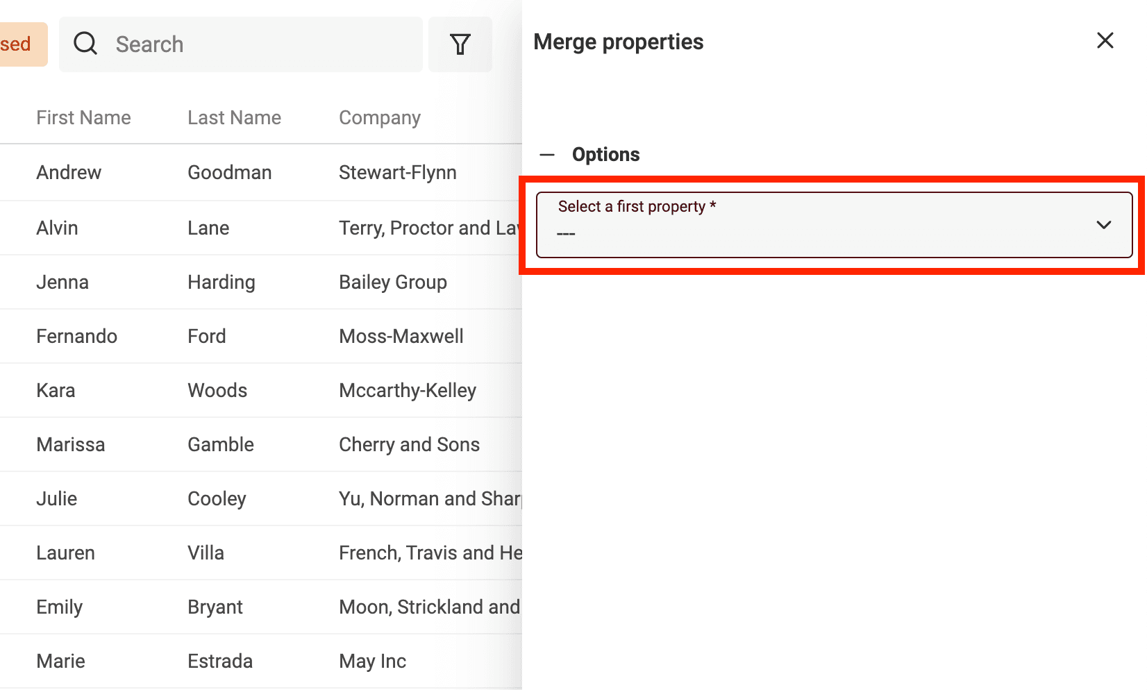 Select a first property