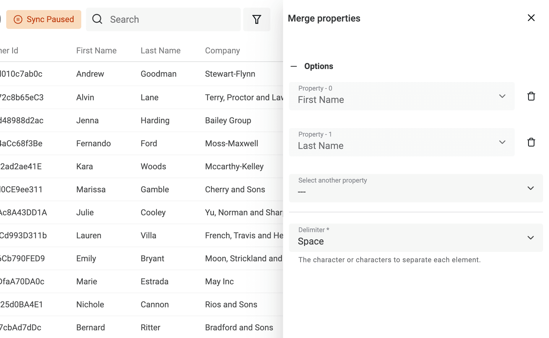 Select two or more properties
