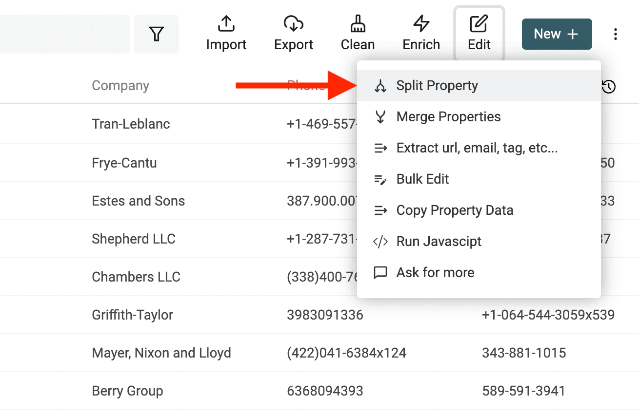 Open the Split Property tool