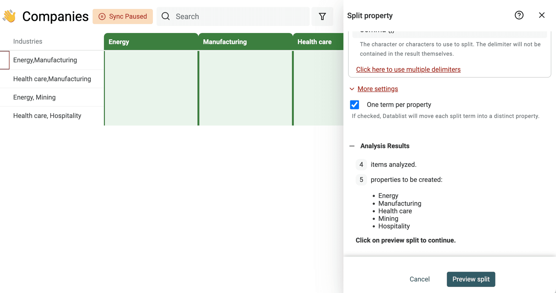 Create Property for each distinct term - Preview