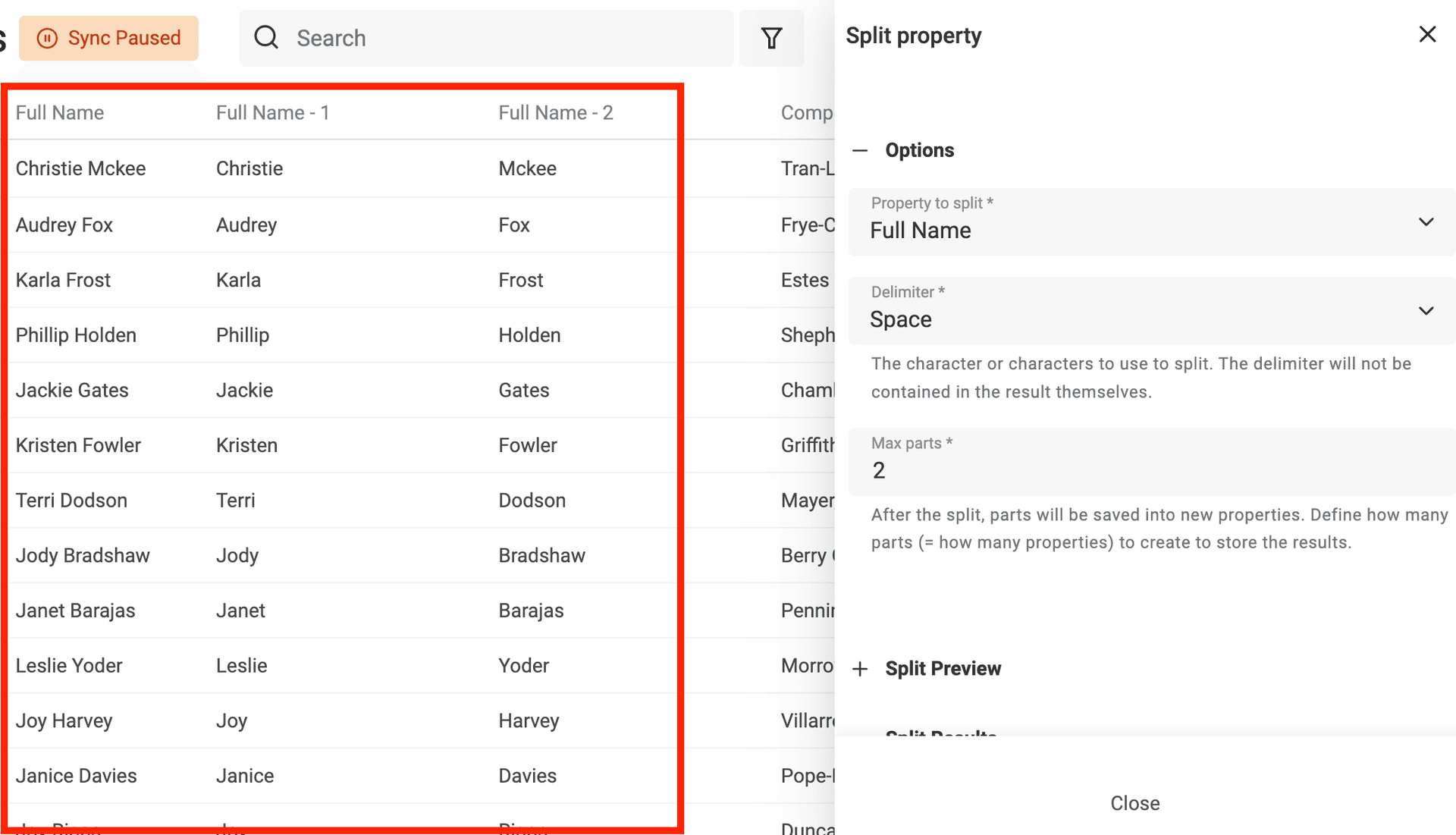 Split Full Name into First Name and Last Name