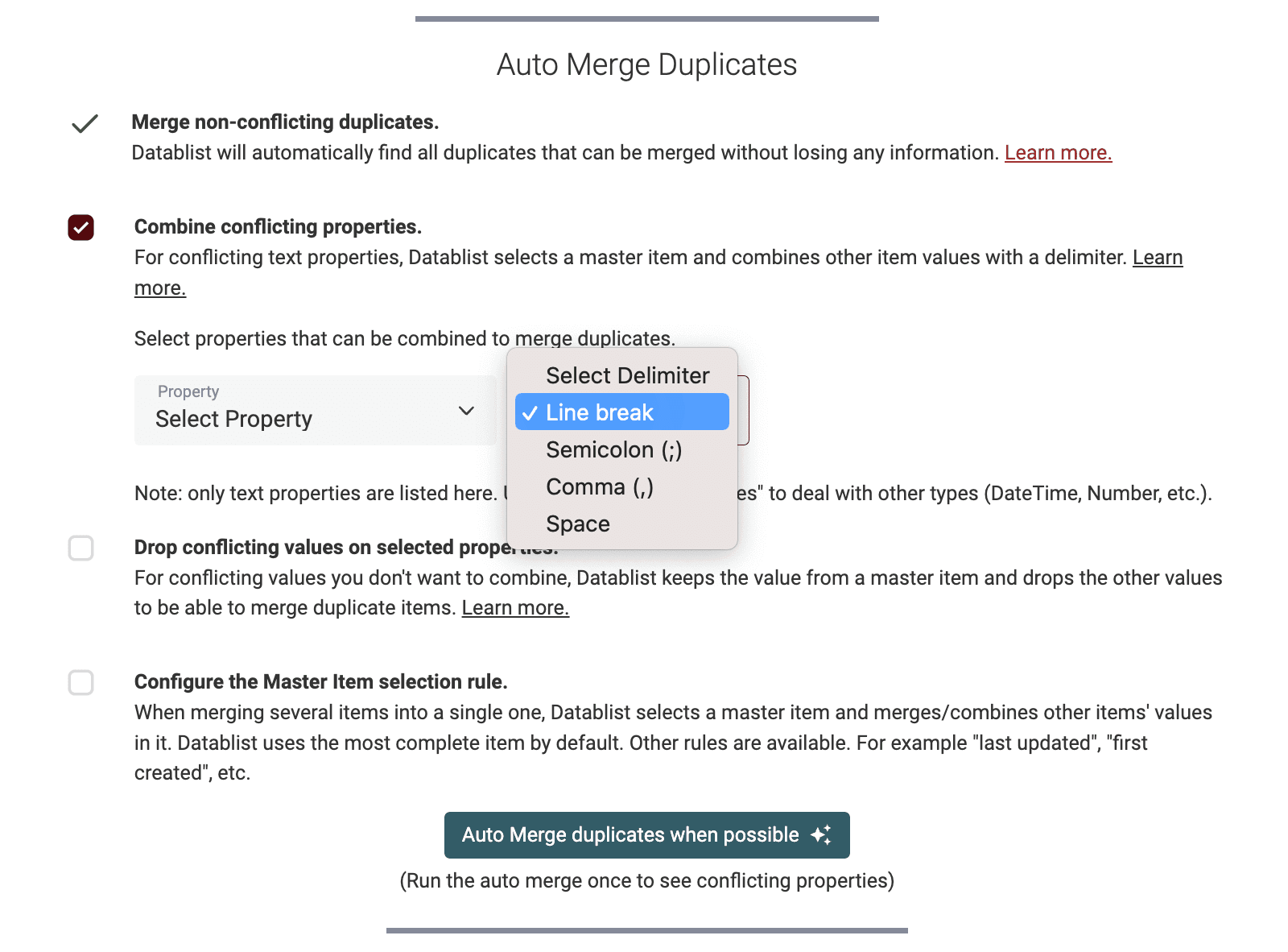 Combine Duplicates - Options