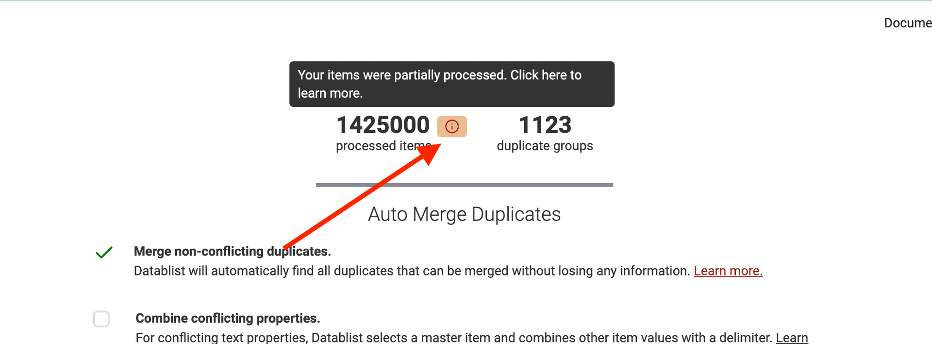 Incomplete processing