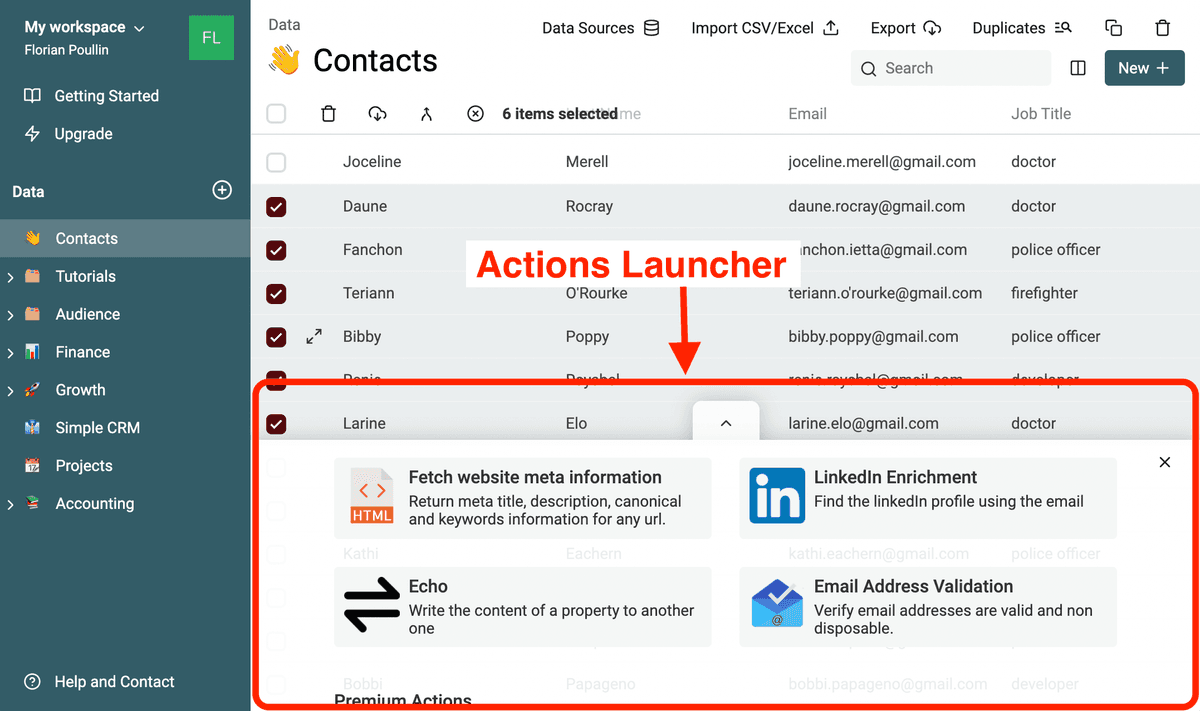 Datablist Actions Launcher