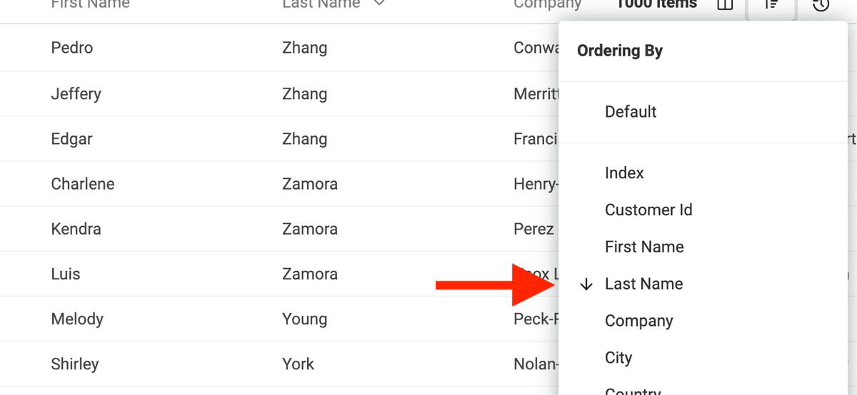 Change direction from "Manage Ordering" menu