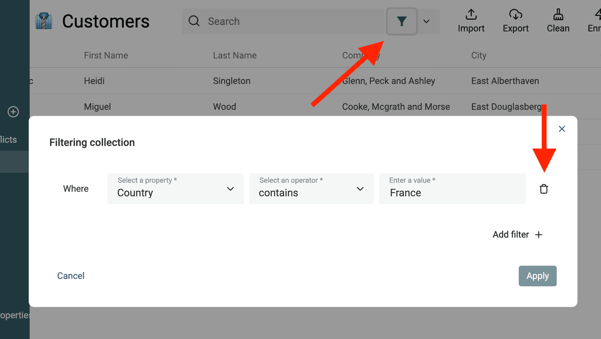 Remove a filter condition