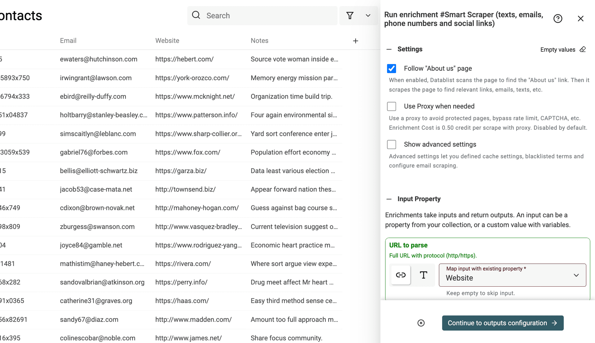 Connect WebPage URLs input