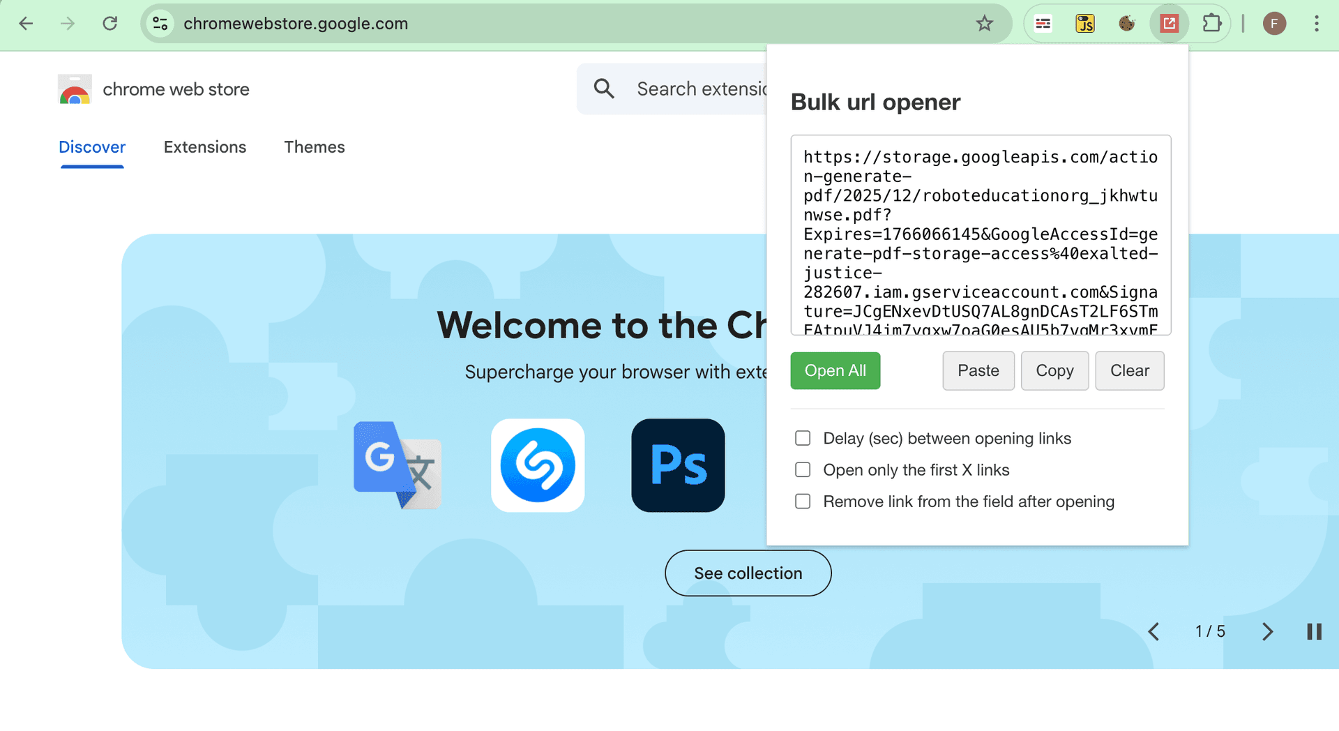 Paste URLs in the extension