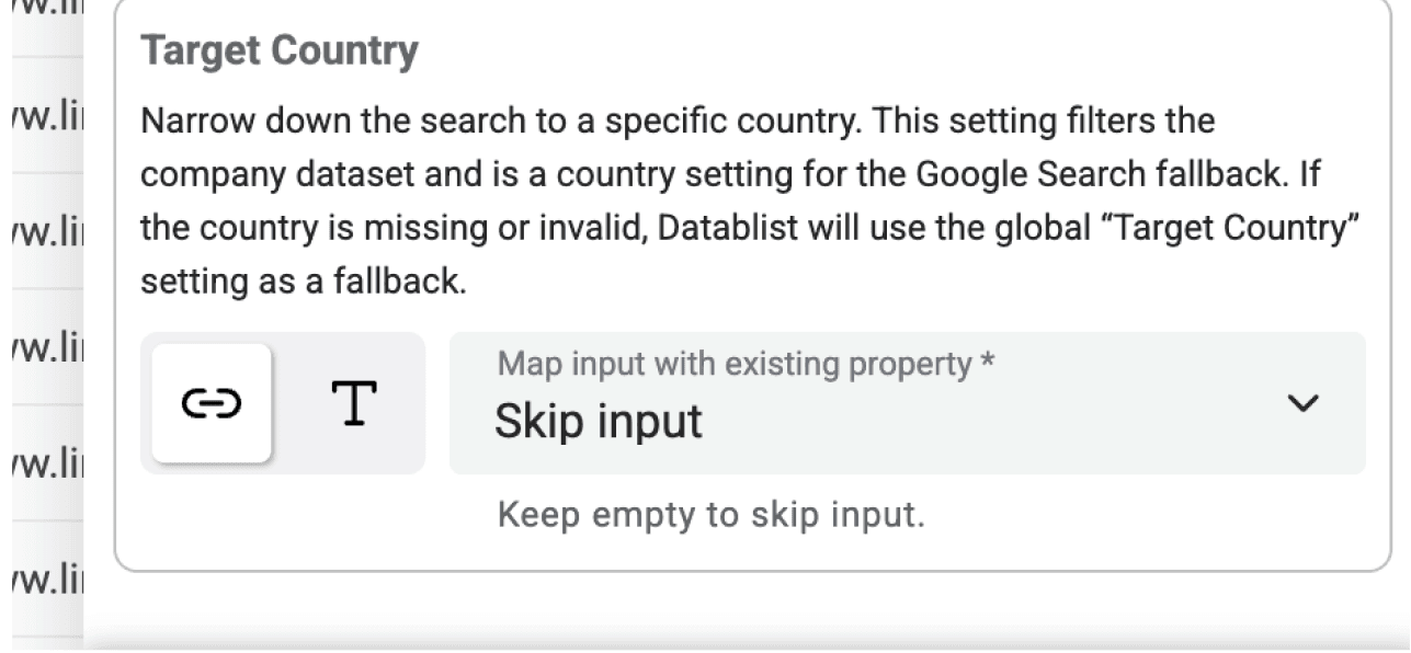 Datablist’s target country setting