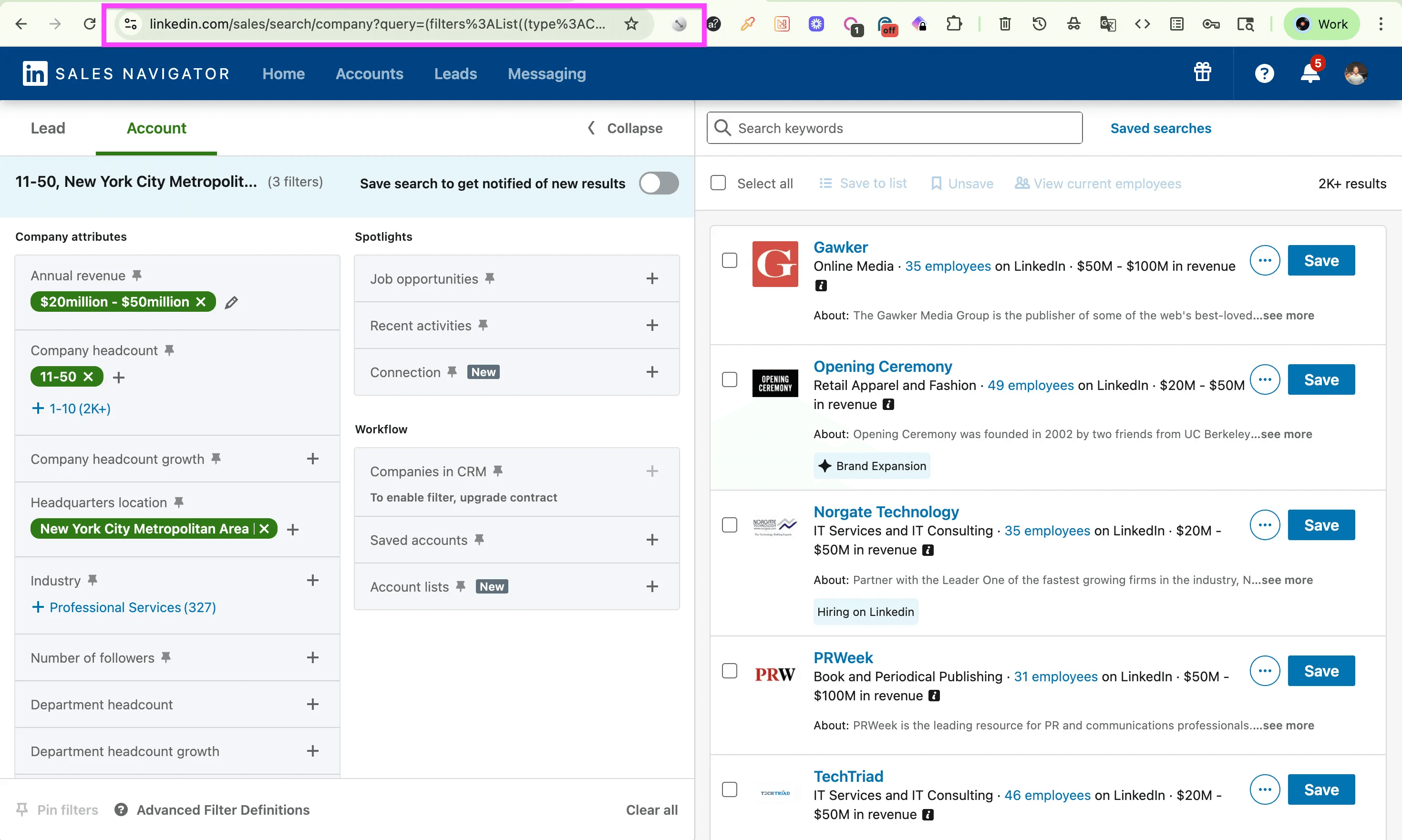 Búsqueda de cuentas en Sales Navigator