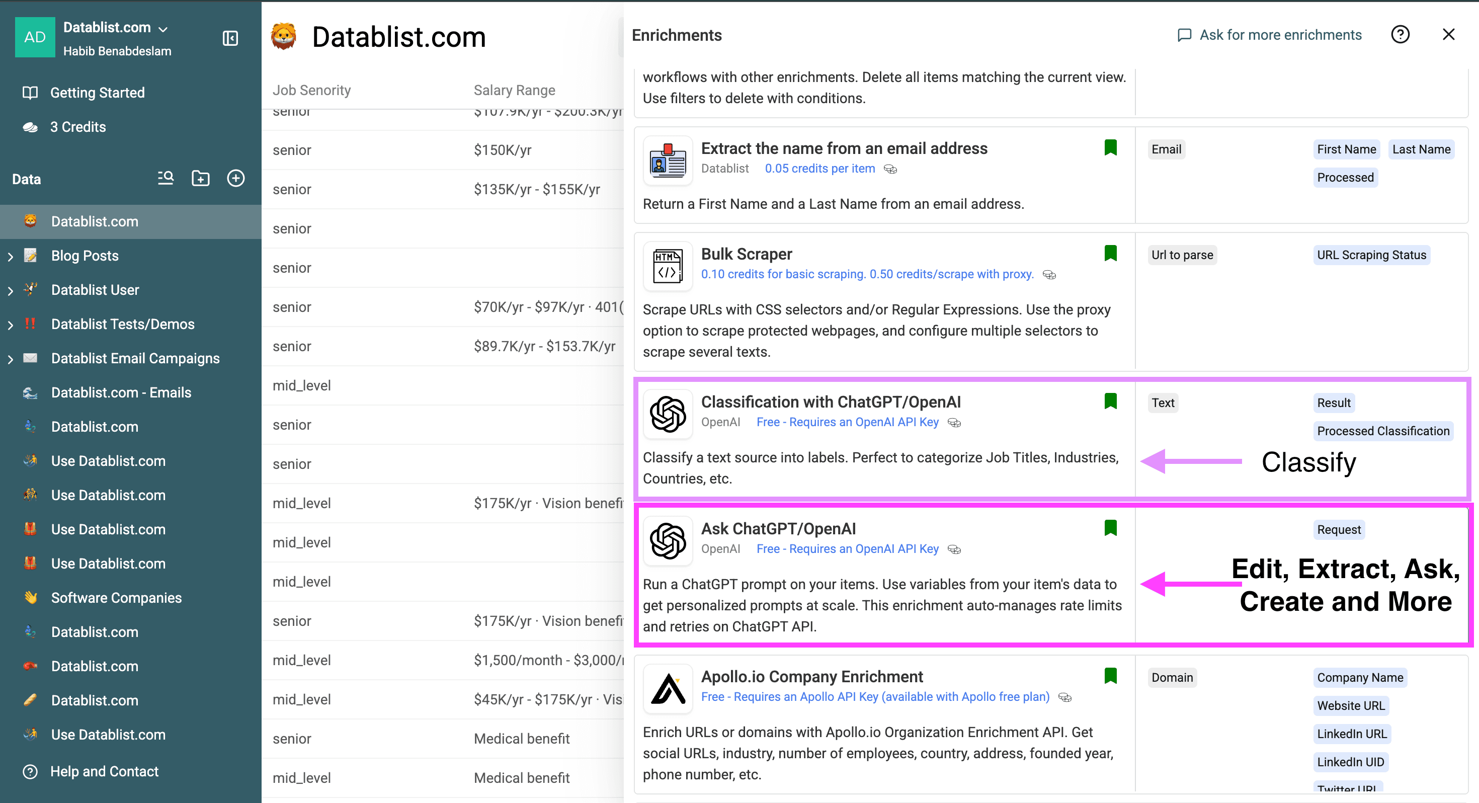 ChatGPT enrichments in Datablist