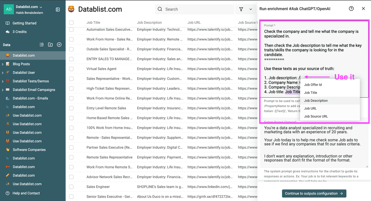 Option to reference a column in your request
