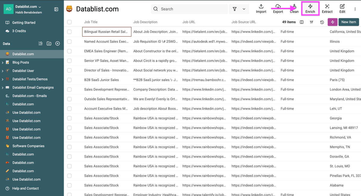 My file containing scraped recruiting data