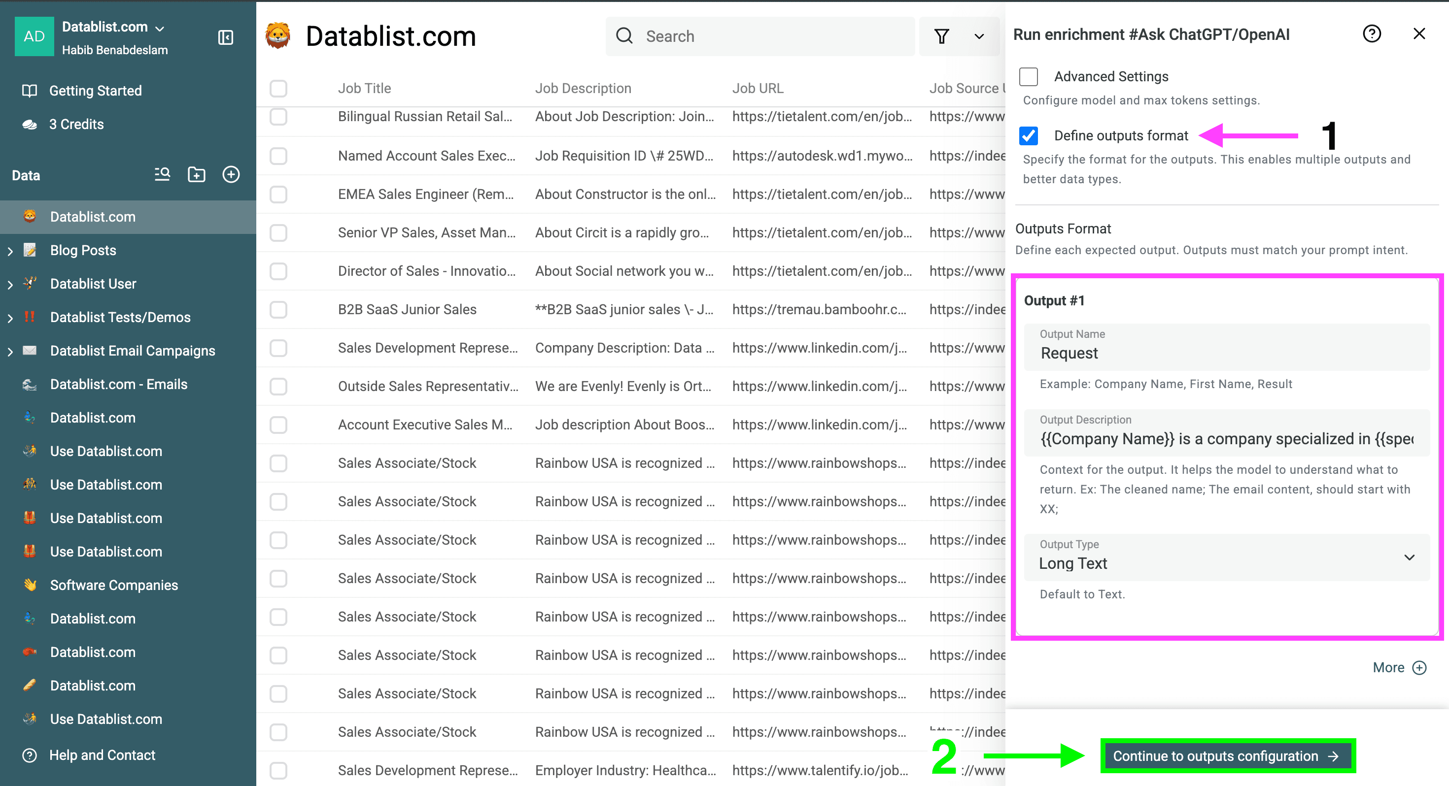 Option to define outputs format