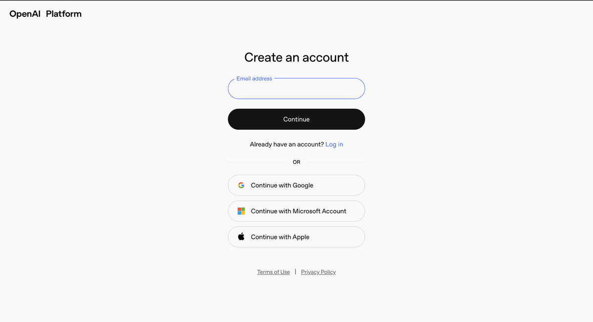 Sign up page of OpenAI