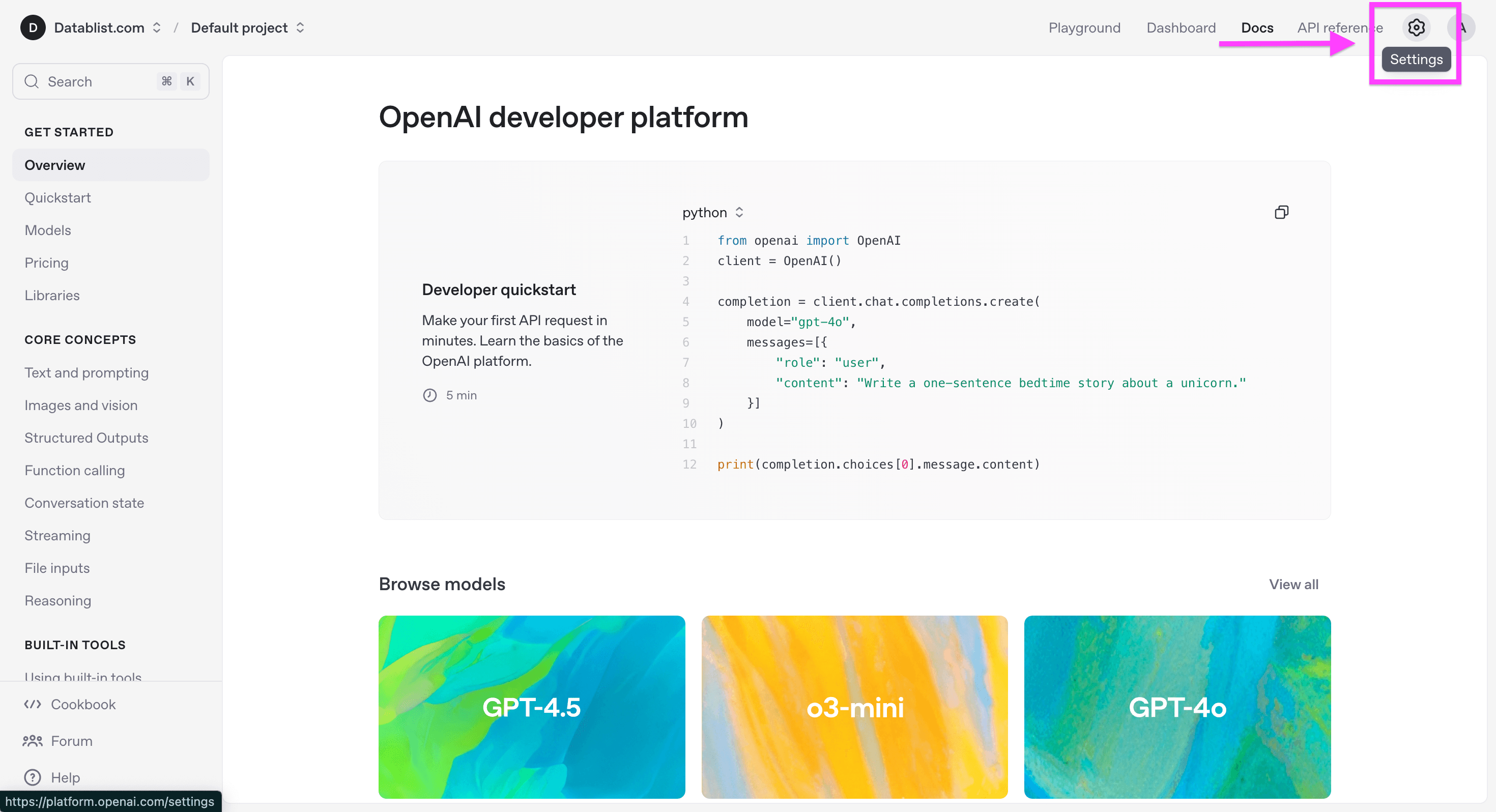OpenAI docs/platform page