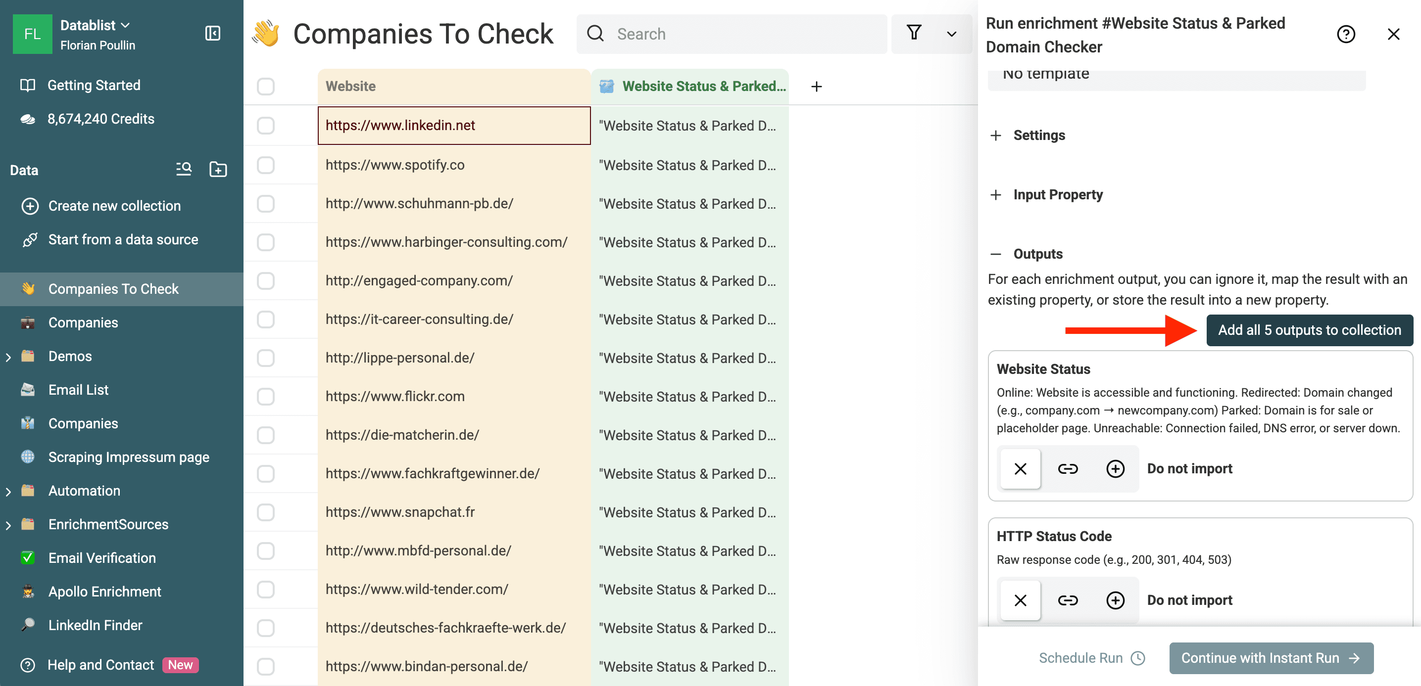 Select enrichment output fields