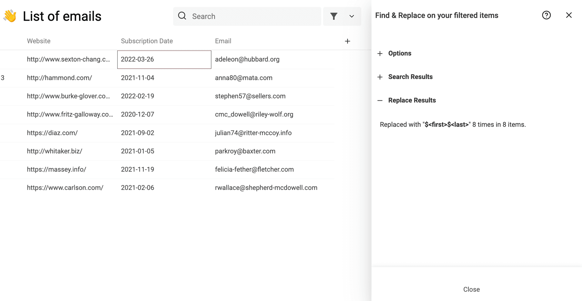 Resultados de Find & Replace
