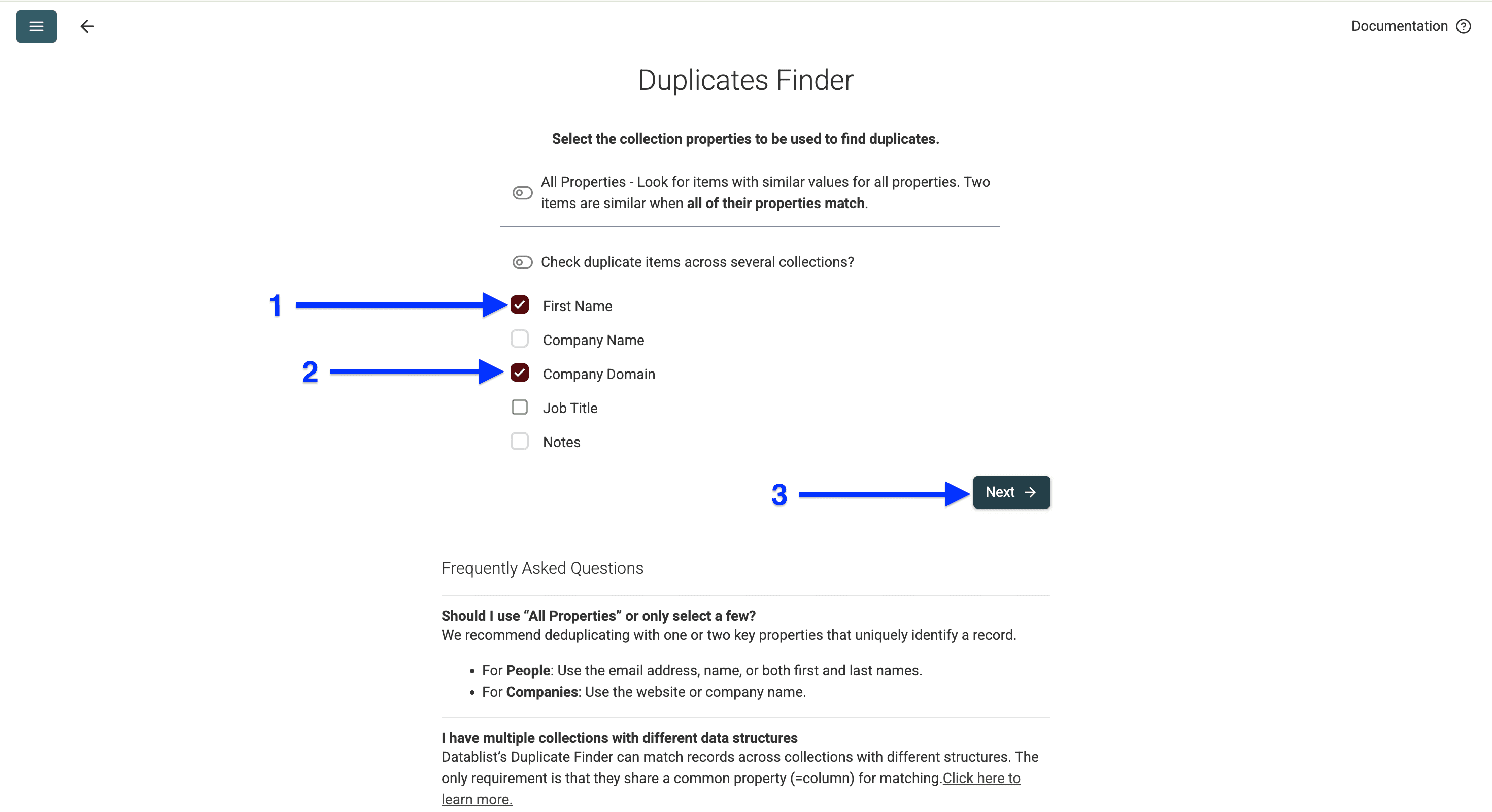 Column selection for column-based deduplication