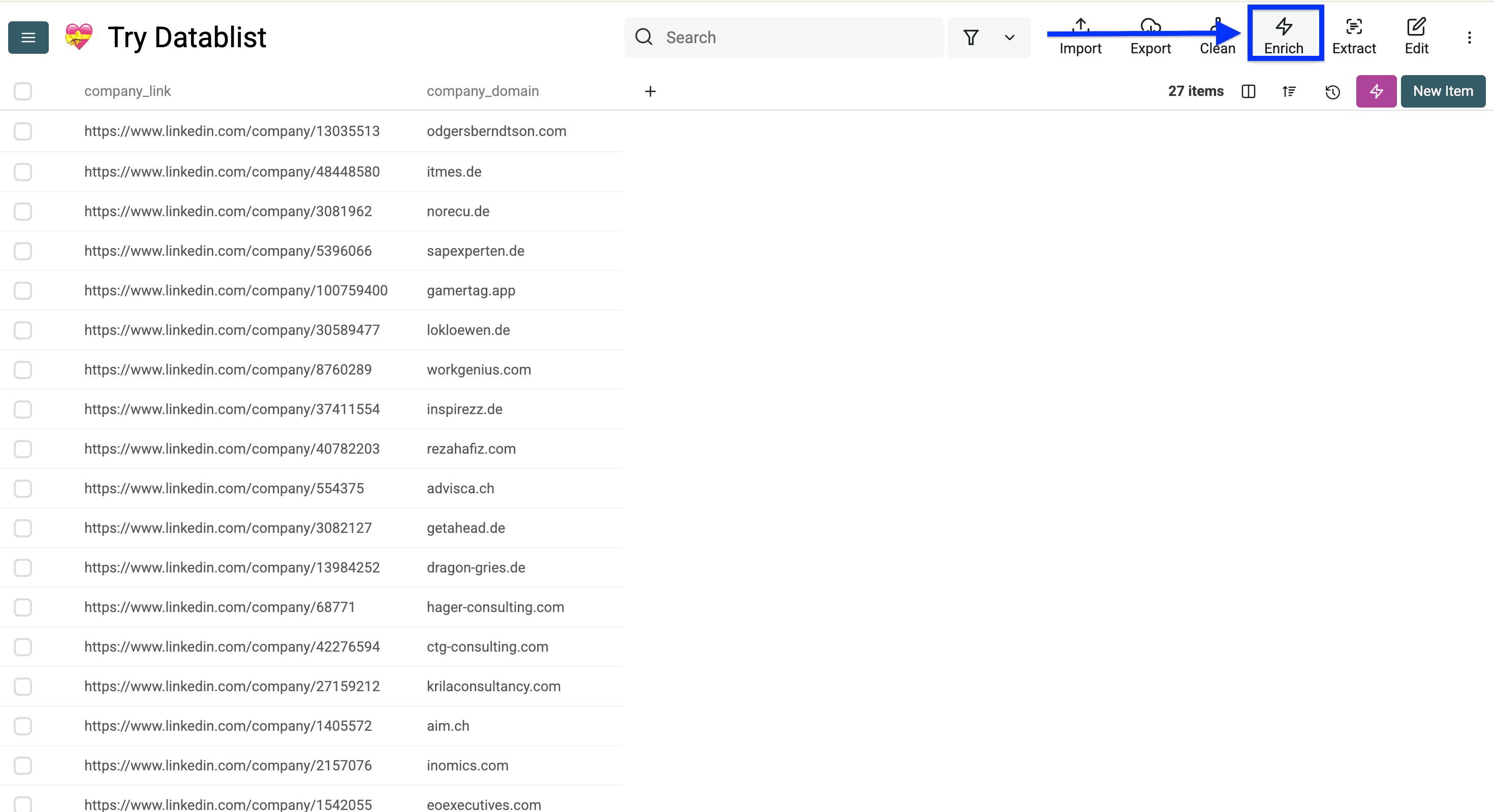 Datablist collection for account enrichment