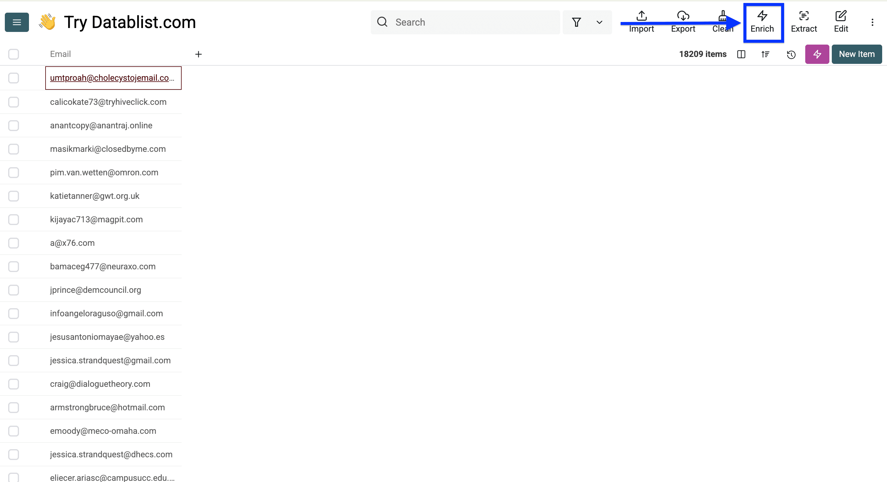 Datablist collection for email validation
