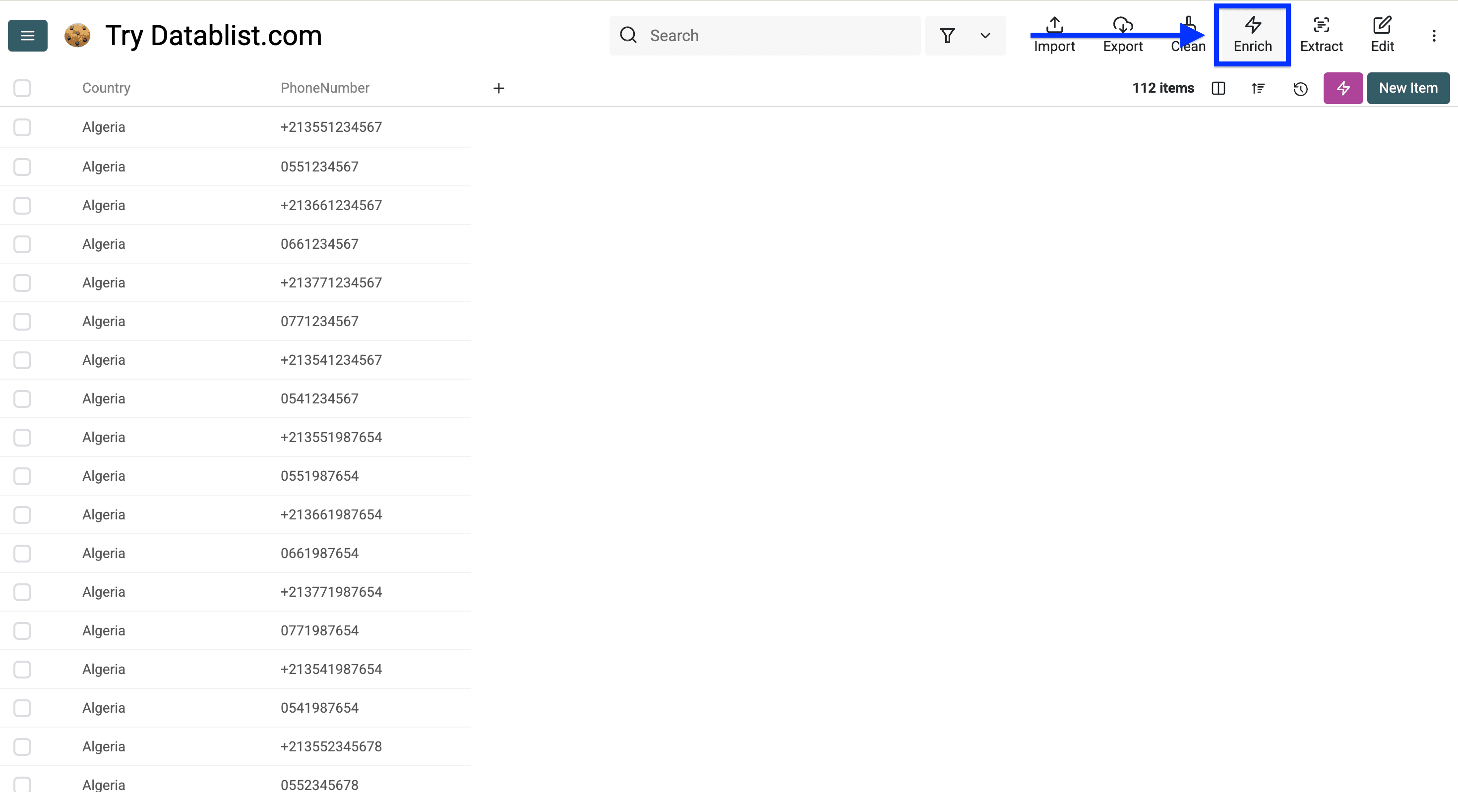 Datablist collection for formatting phone numbers
