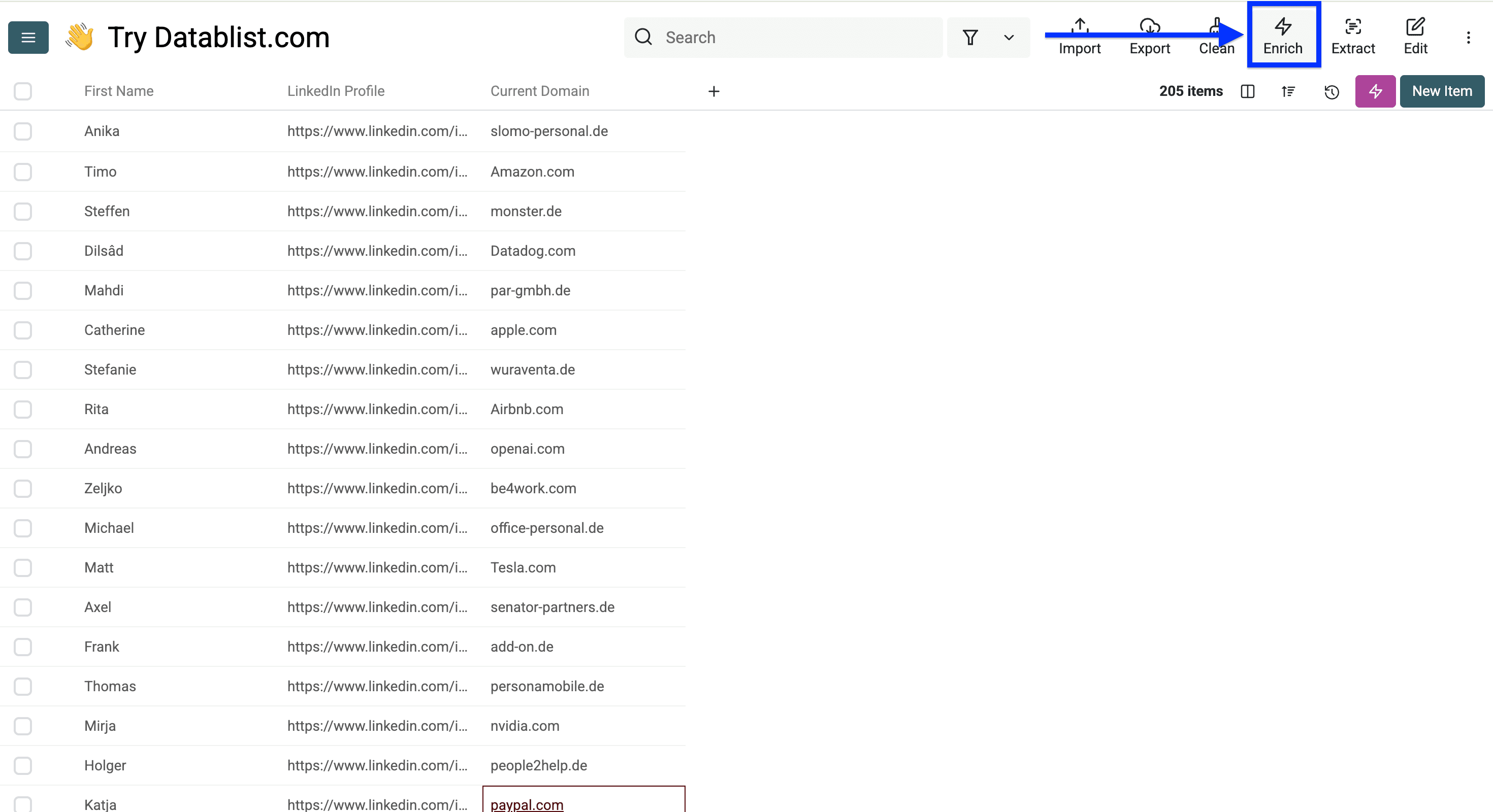Datablist collection for scraping LinkedIn profiles