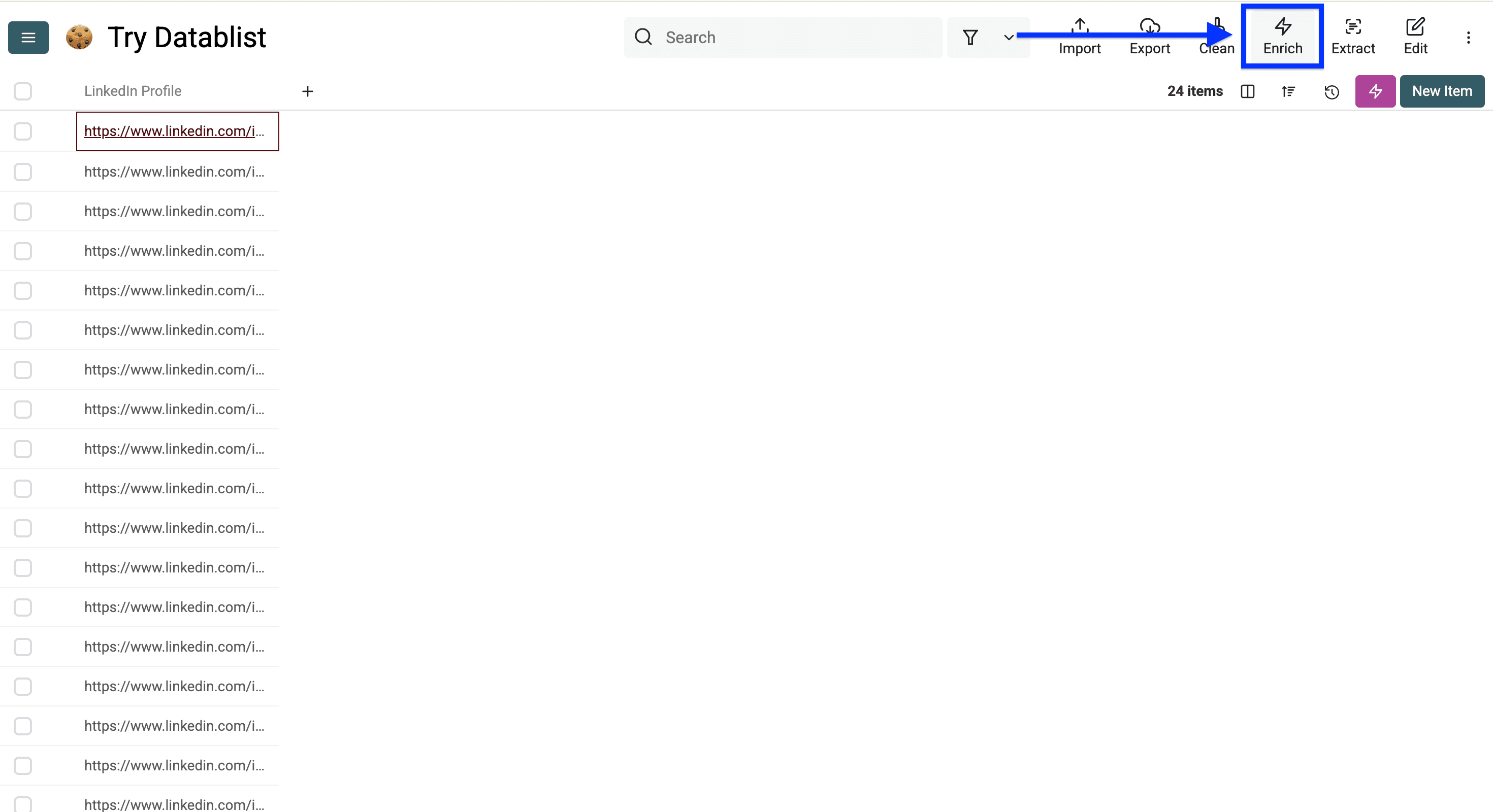 Datablist collection with LinkedIn URLs to scrape