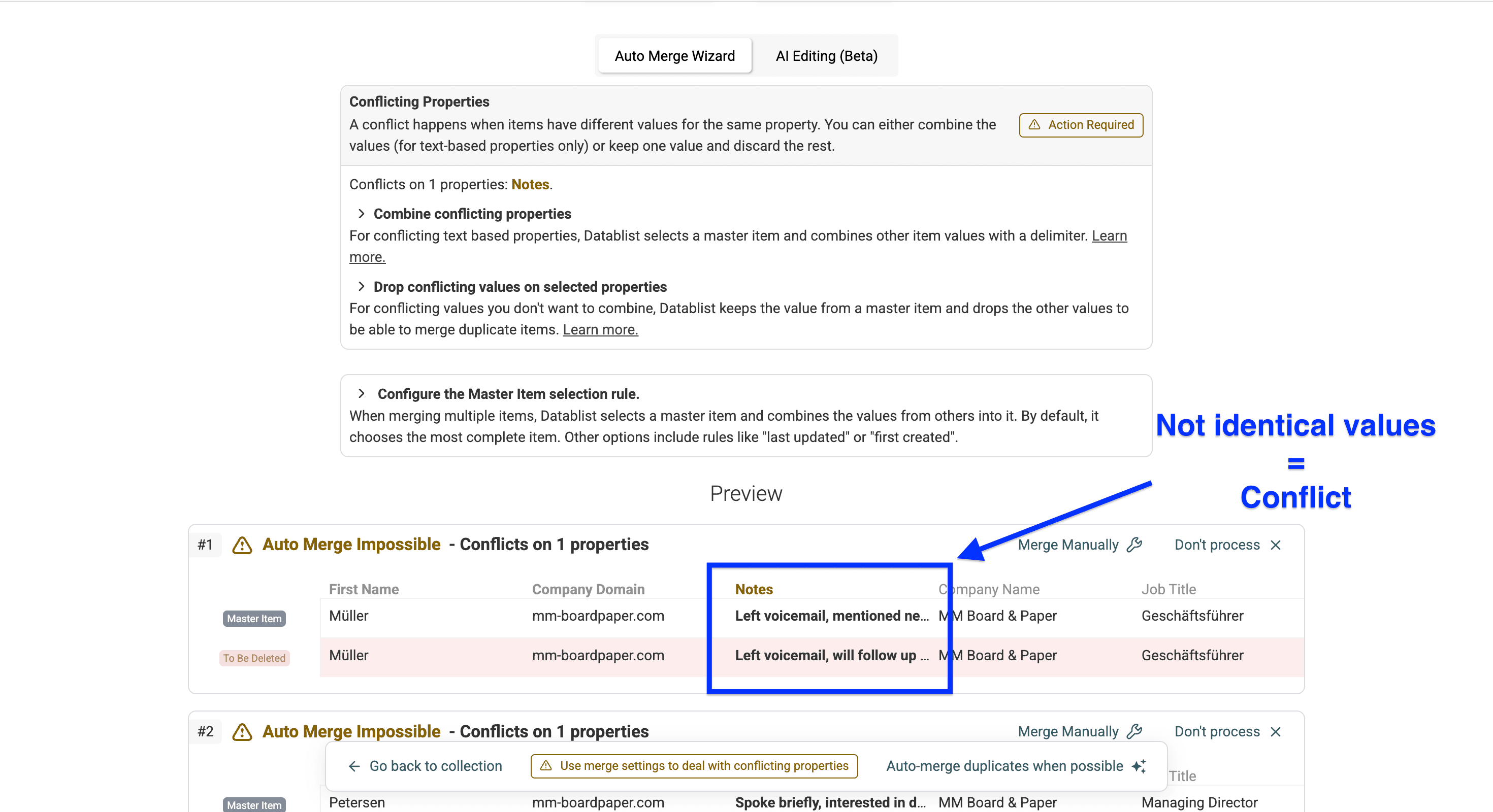 Datablist’s duplicates preview and settings