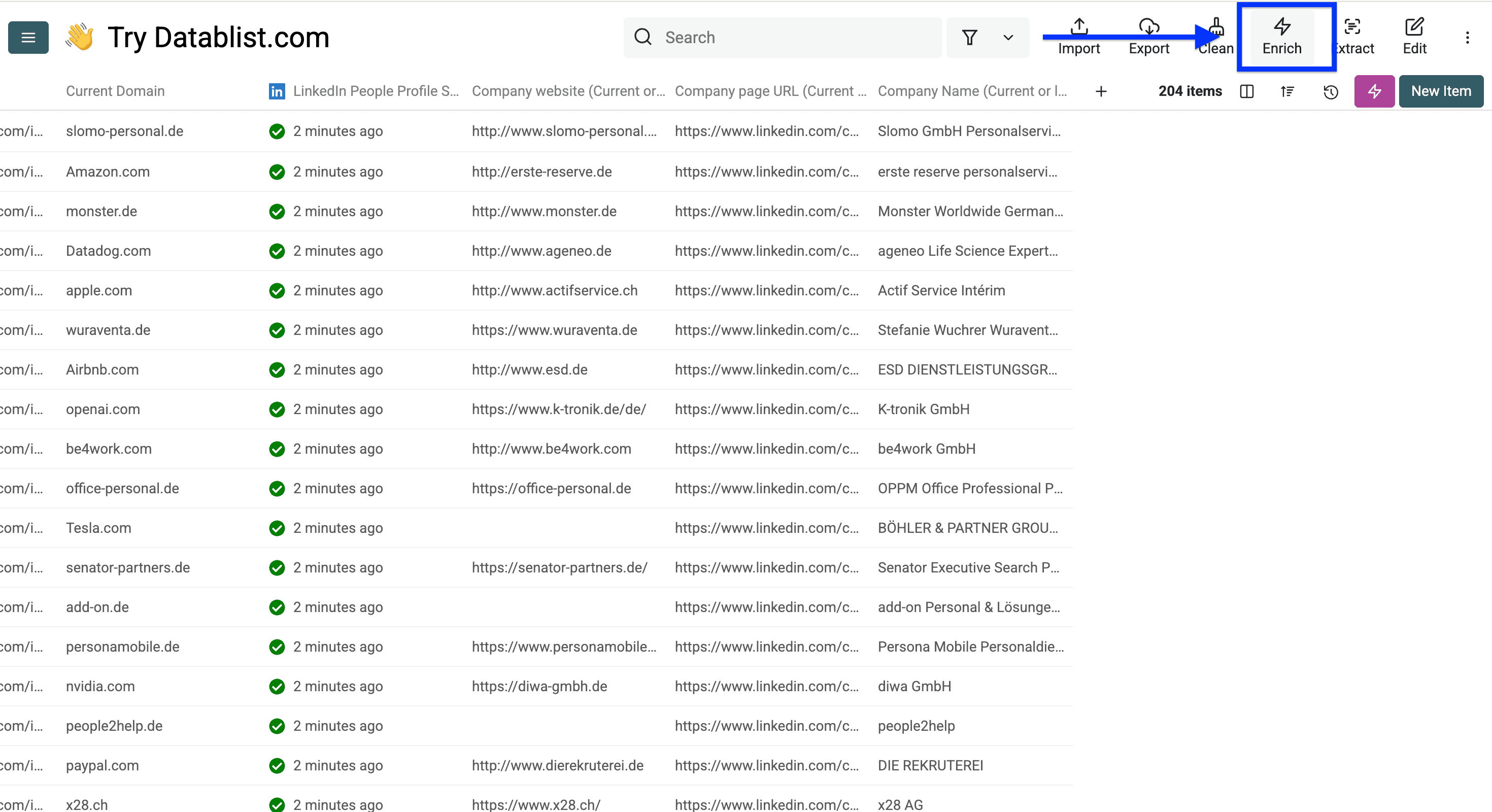 Datablist collection for finding domains