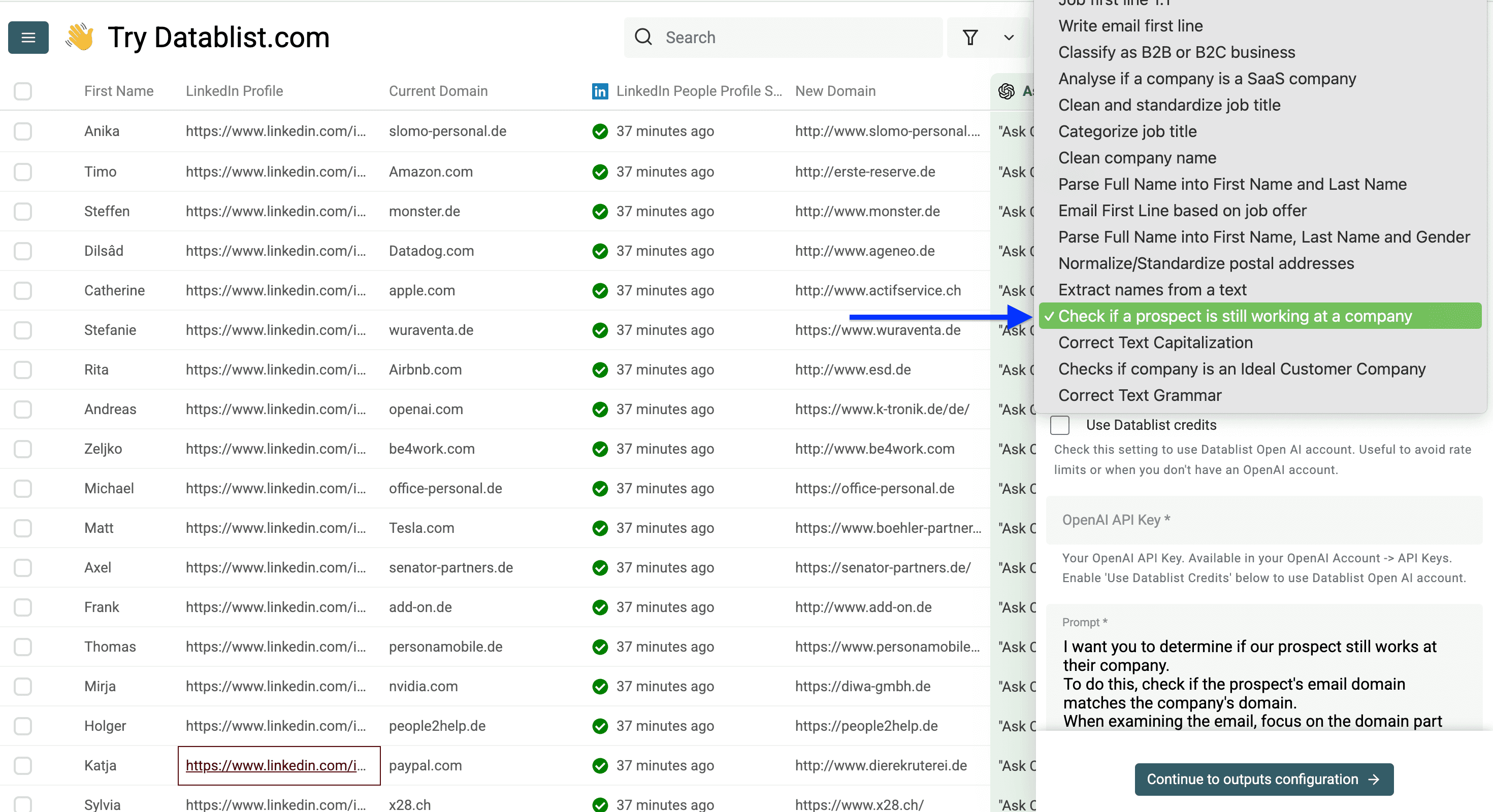 Datablist’s employment status check template