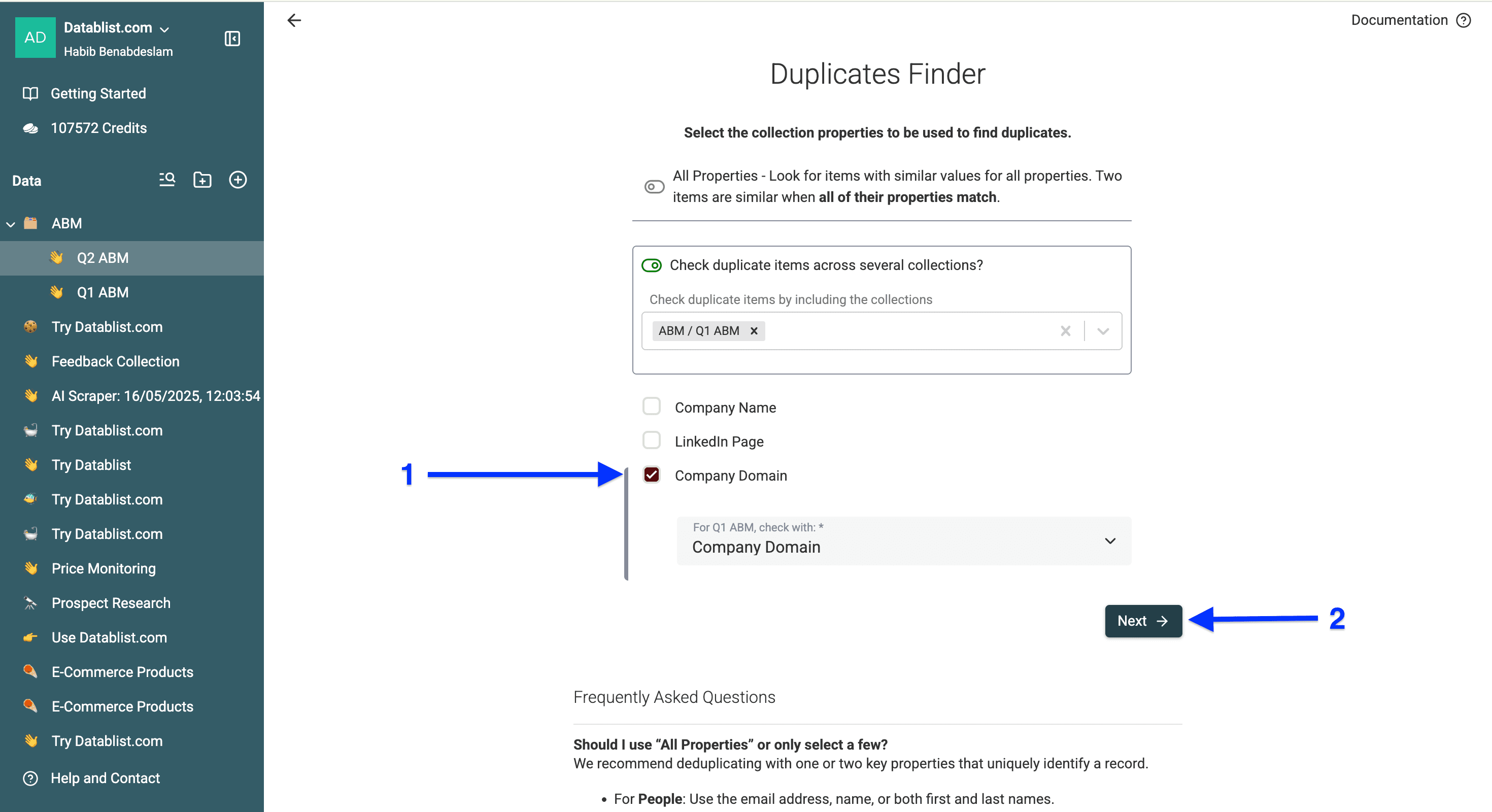 Identifier selection of multi-collection deduplication
