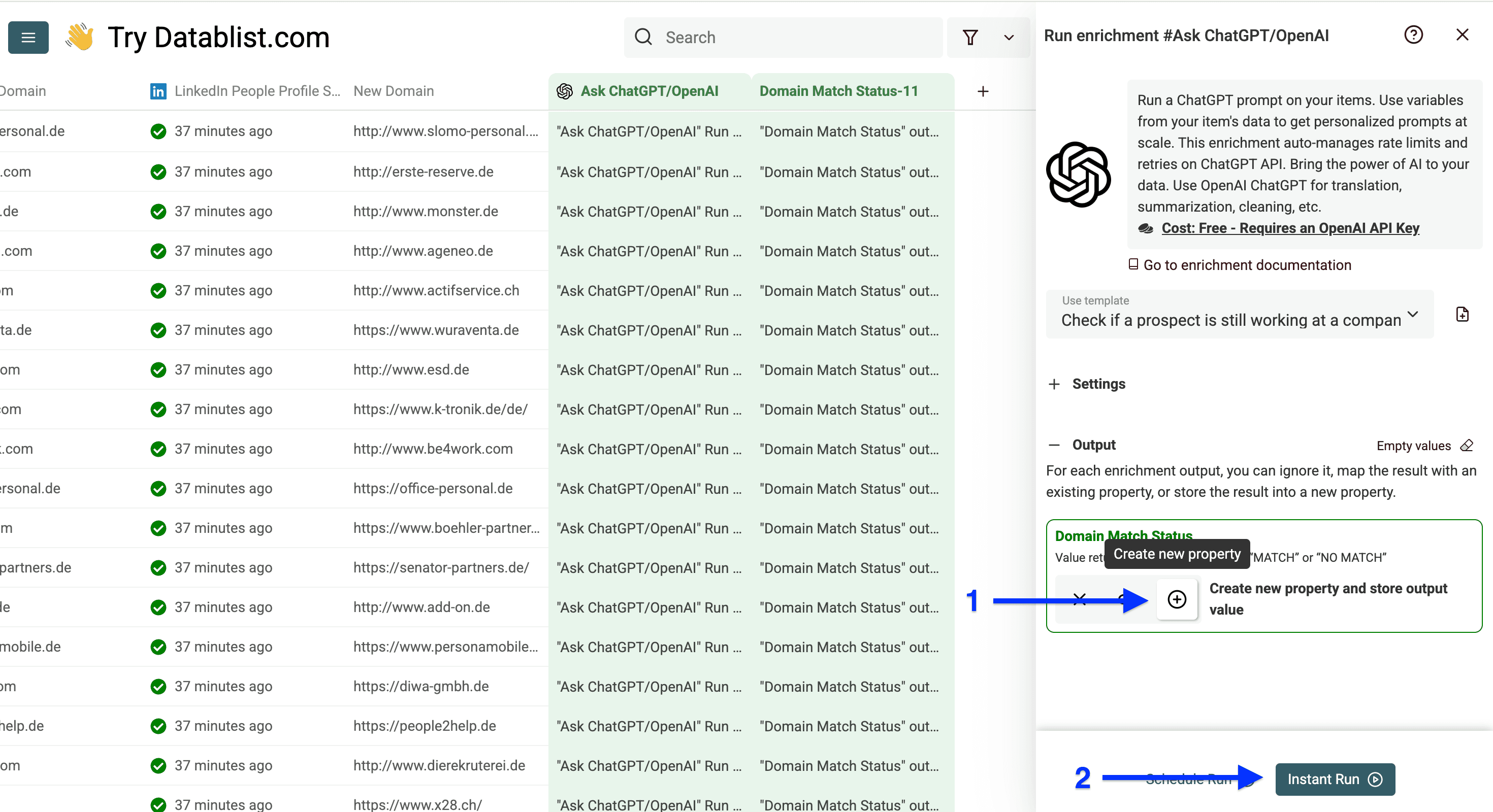 Output column configuration of employment status check