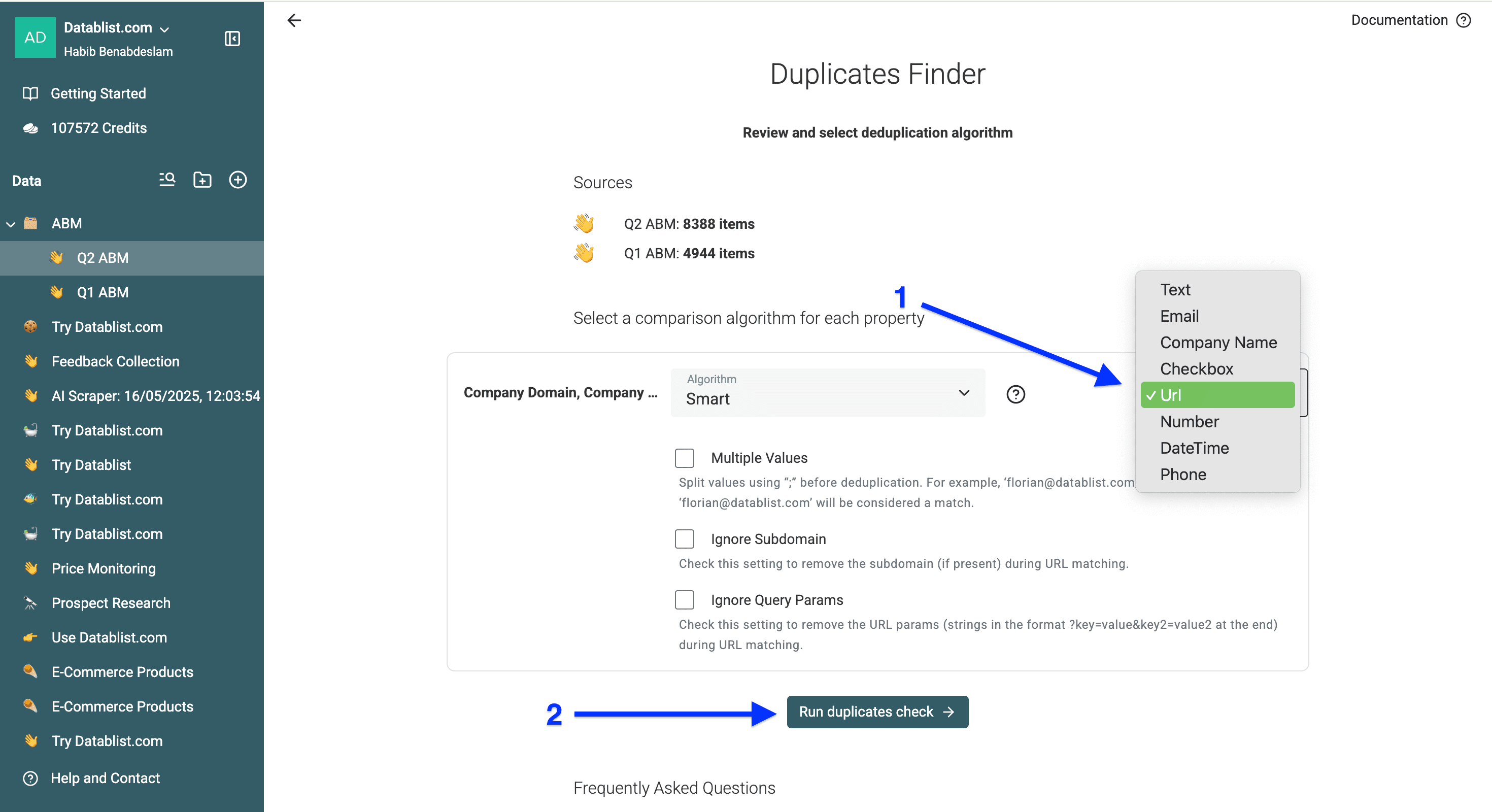 Processor selection of multi-collection deduplication