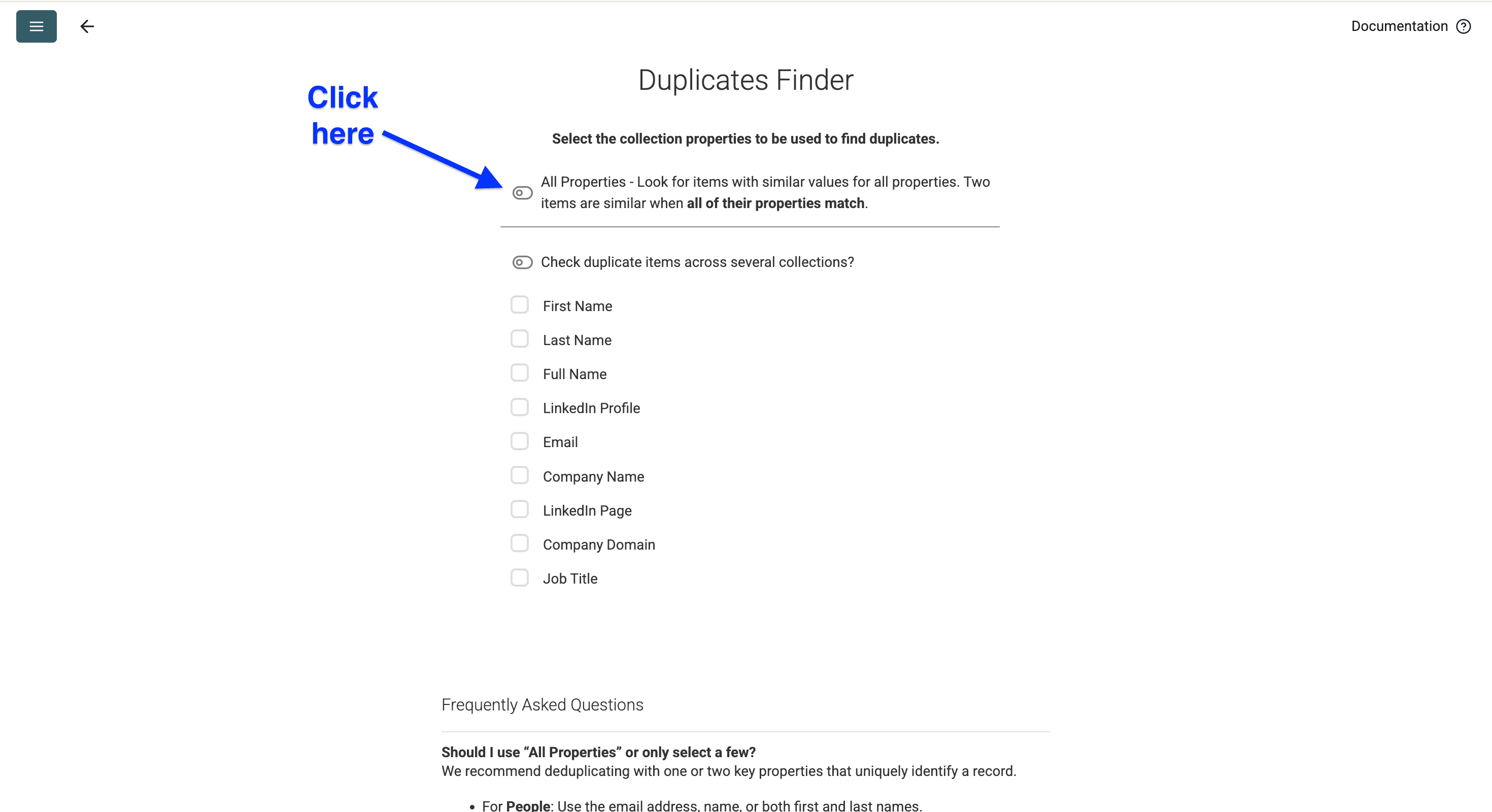 Datablist’s property configuration for deduplication