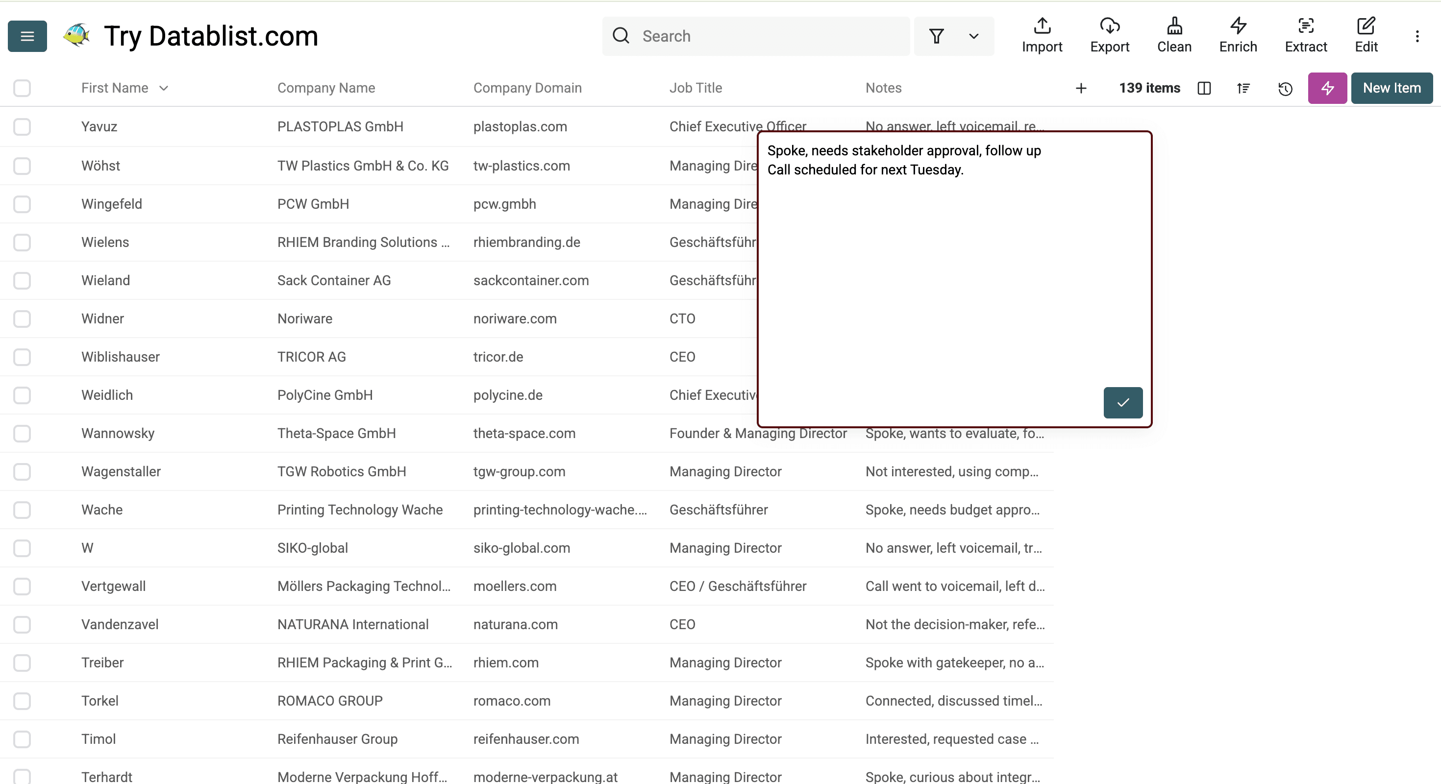 Results of Datablist’s column-based deduplication