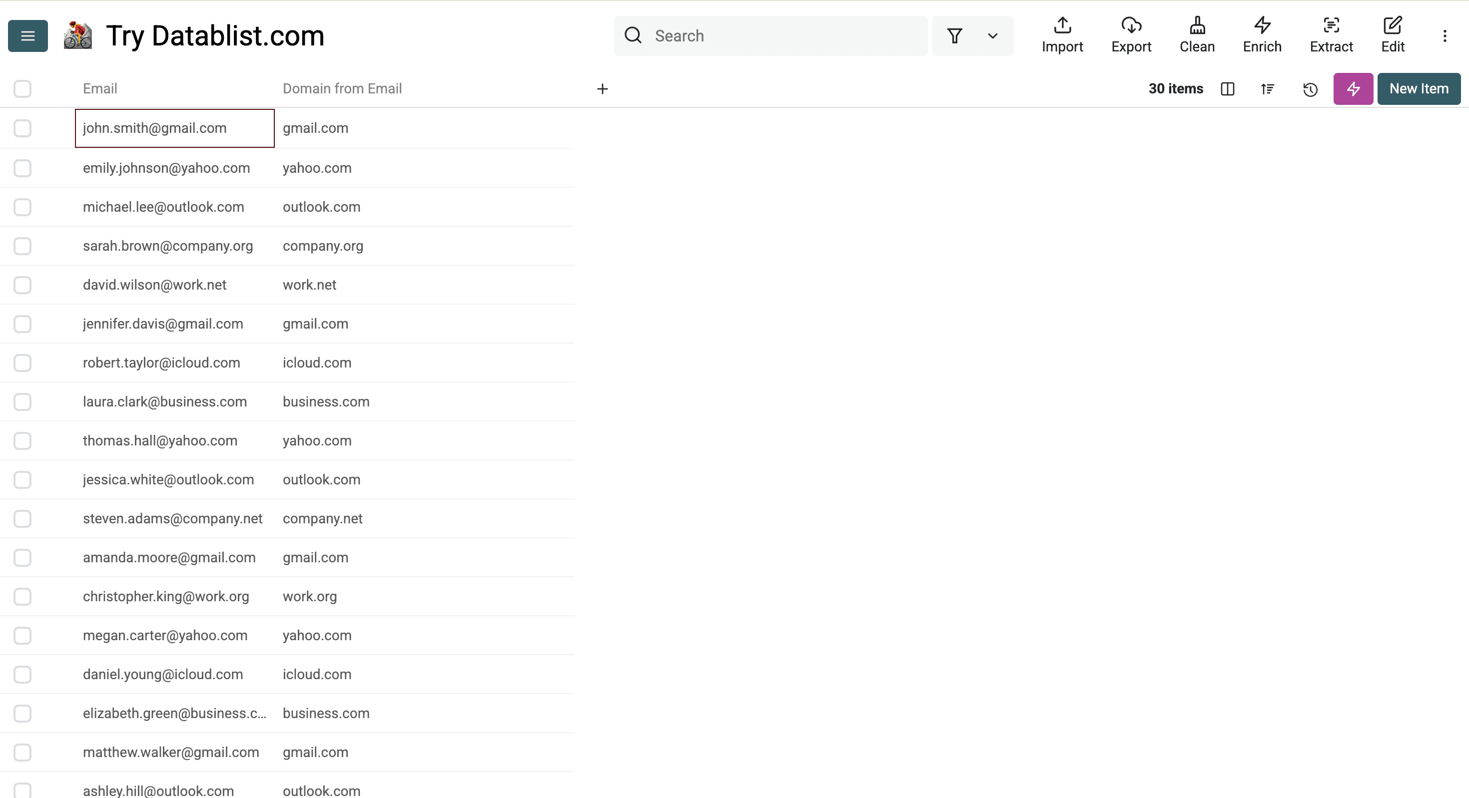 Results of Datablist’s domain extractor