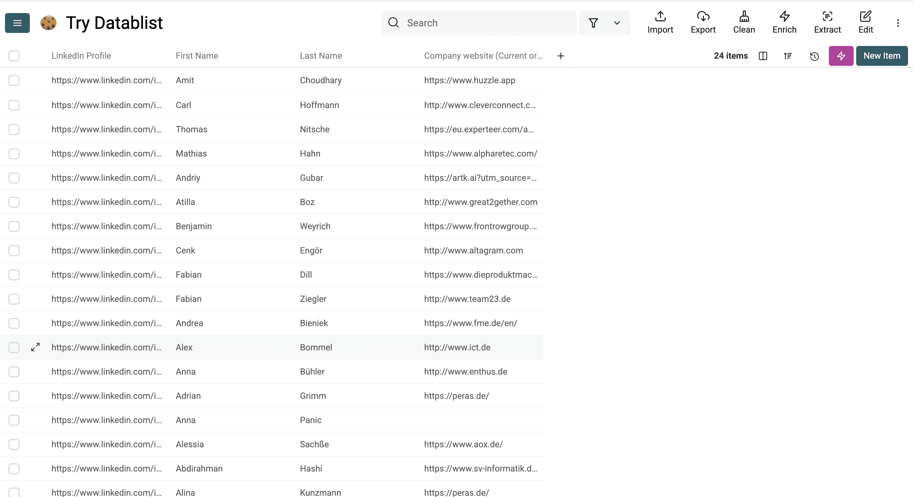 Results of Datablist’s LinkedIn profile scraper