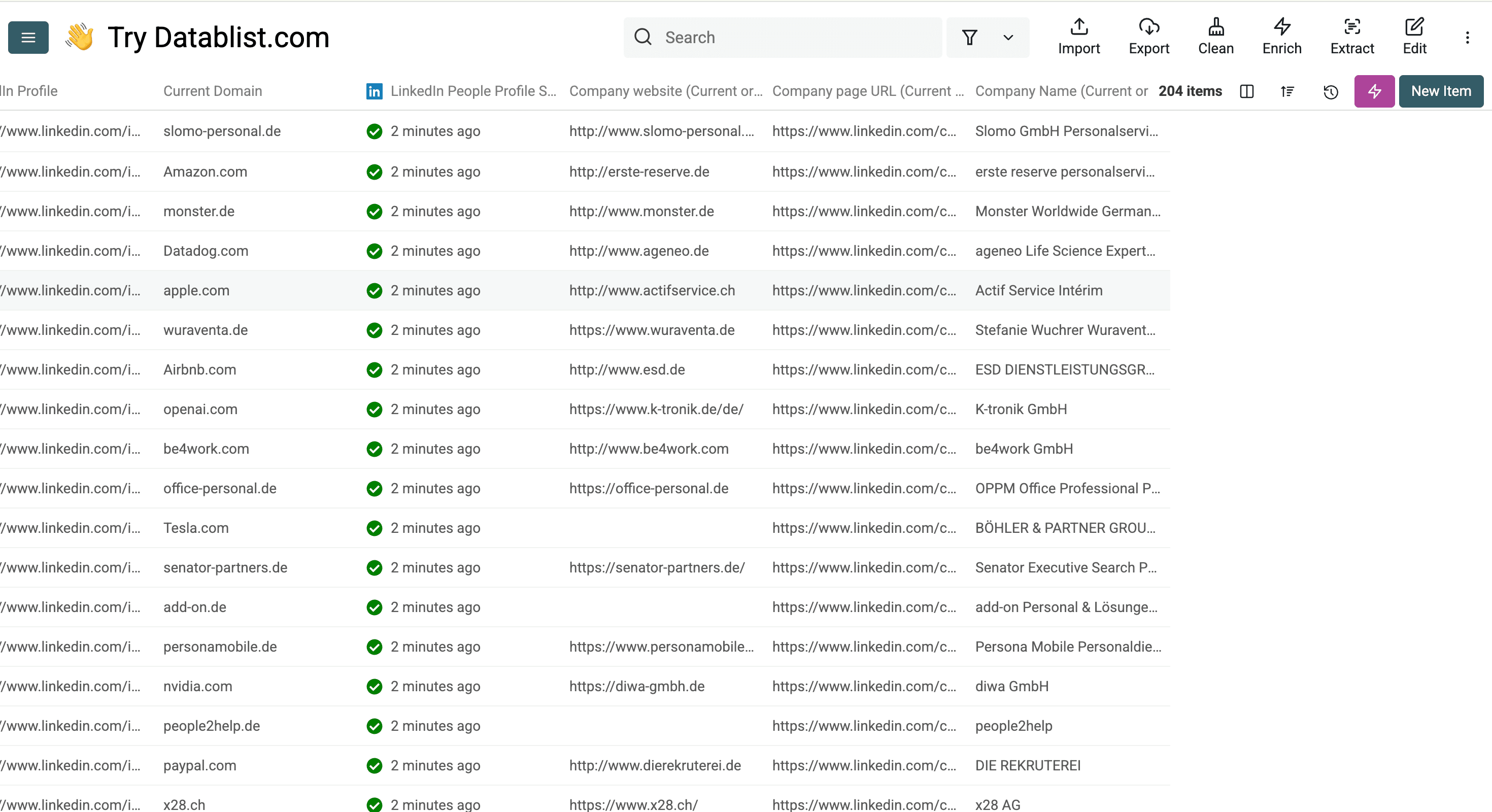 Results of Datablist’s LinkedIn profile scraper