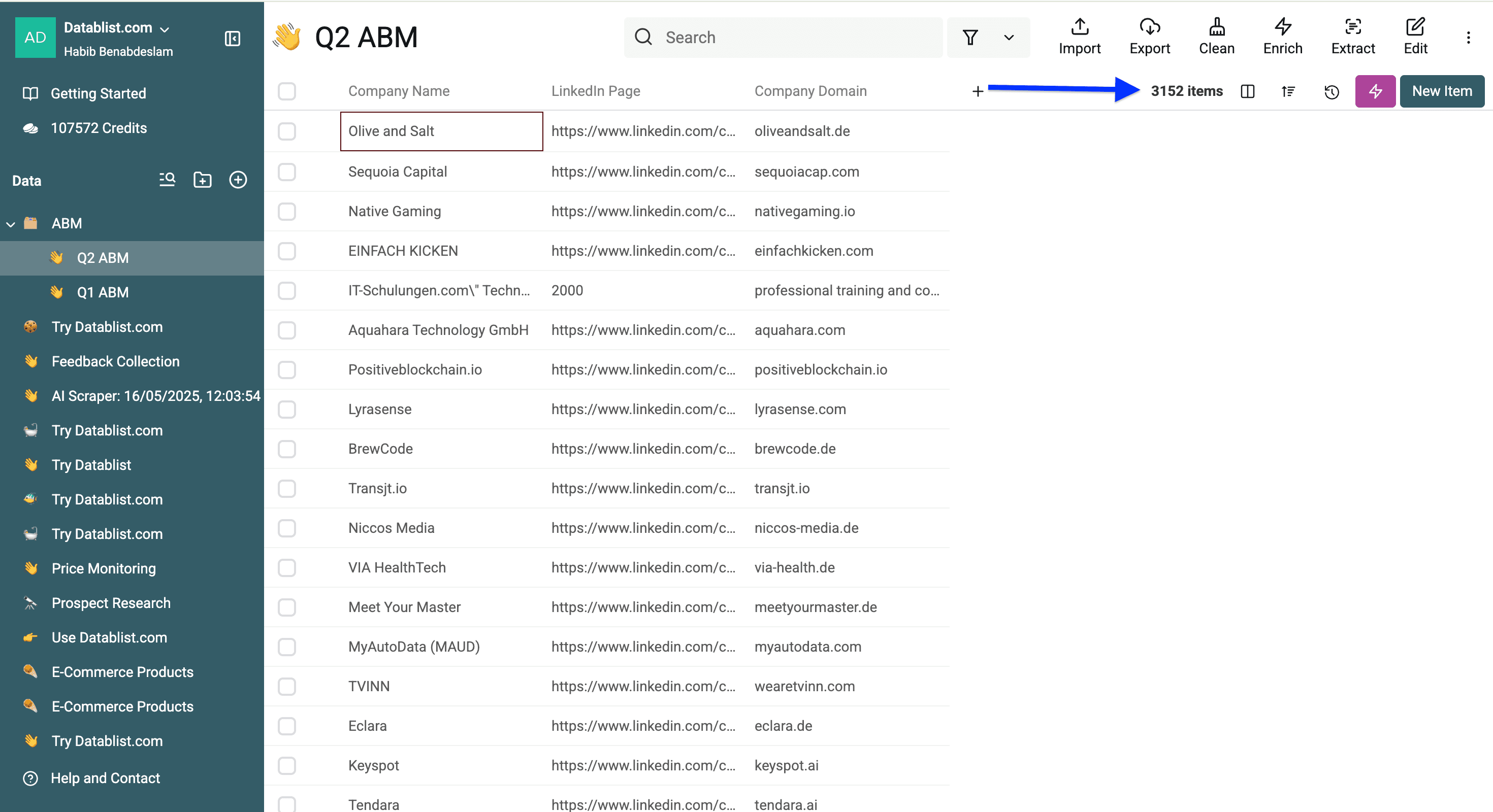 Results of multi-collection deduplication in Datablist