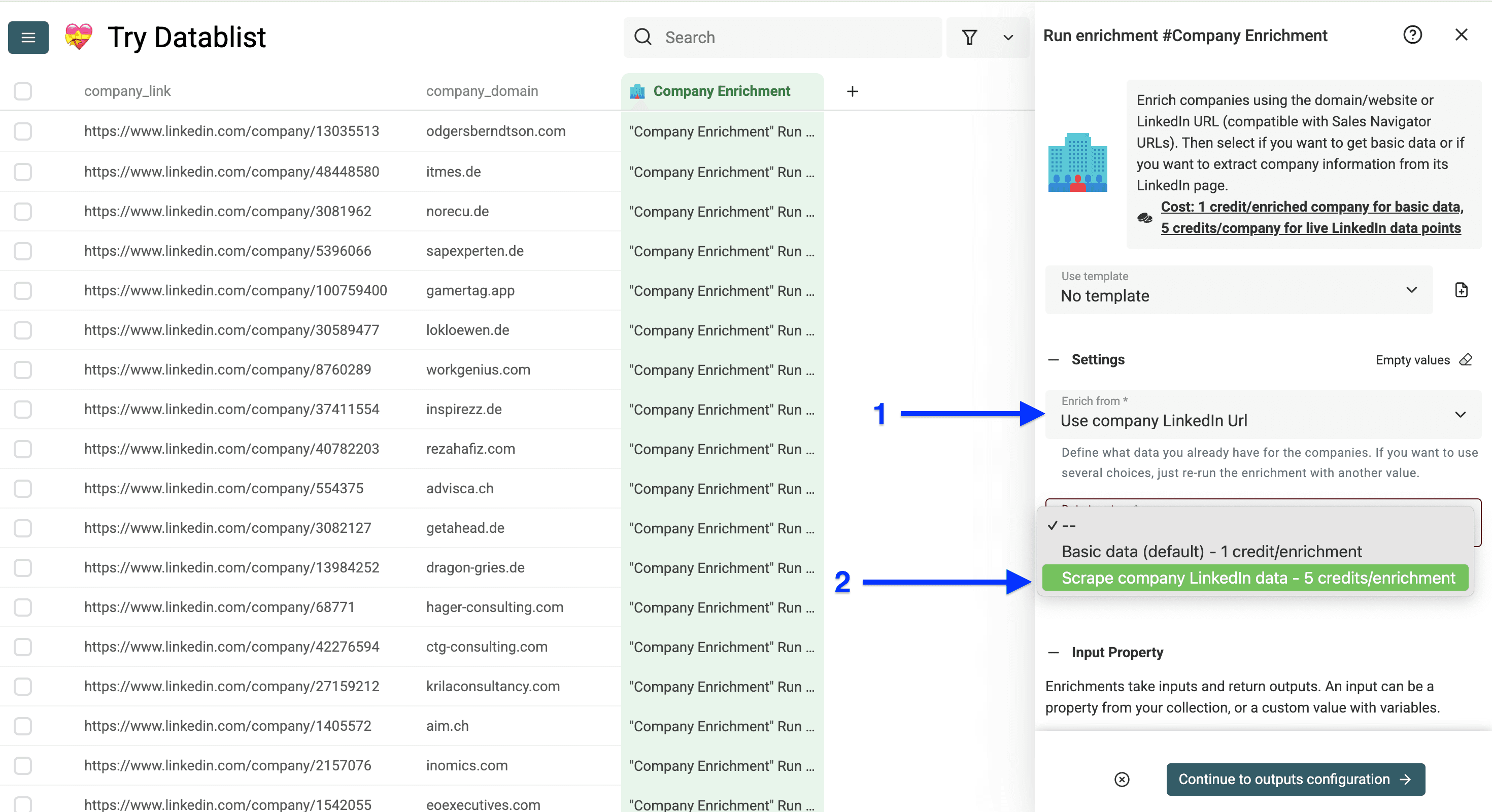 Set up of Datablist’s Company Enrichment