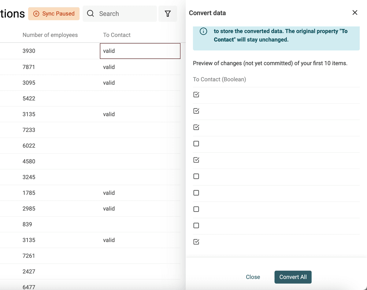 Checkbox conversion preview