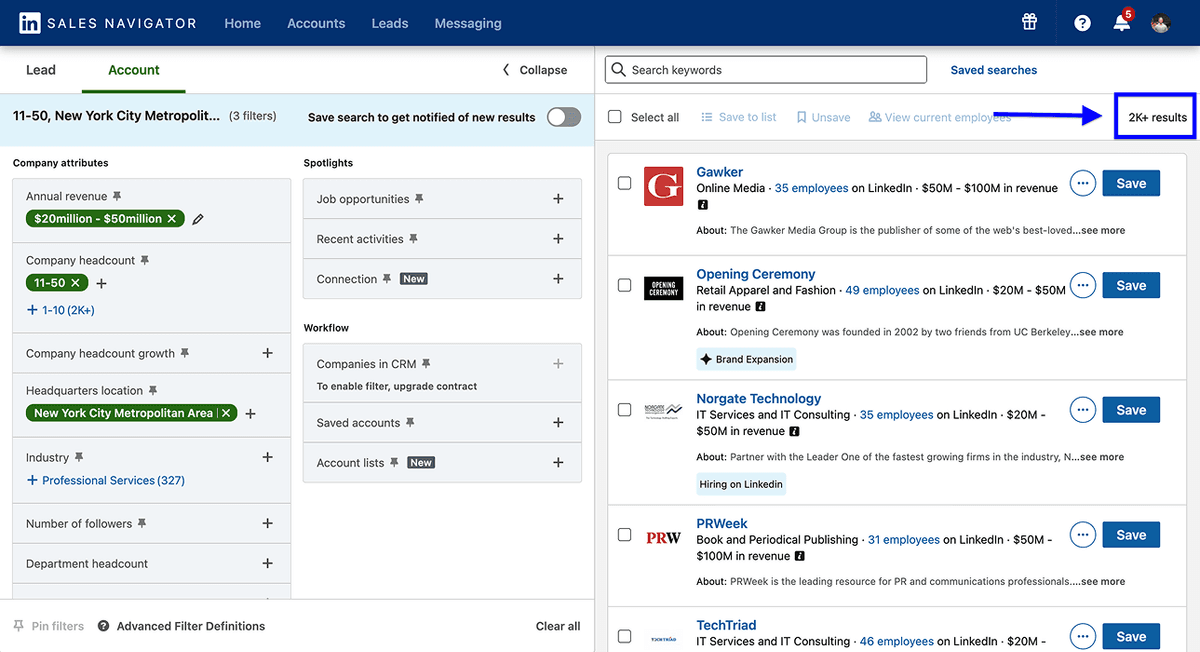 Sales Navigator Scraping - Account Search Filters